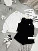 Set 4 món áo sơ mi phối bèo kèm gile tag chanel rời mix quần short ngắn chất nhung - E15