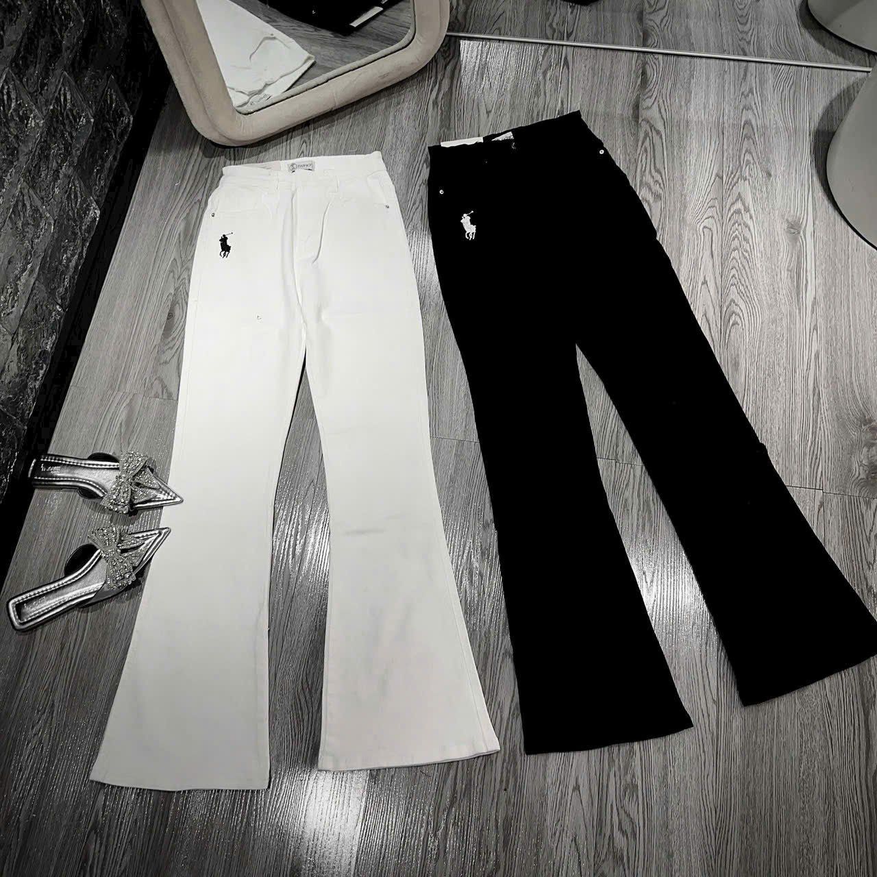  Quần jean ống loe dáng dài thêu ngựa form siêu đẹp - ĐEN - E43 (EO S<66, M<70, L<74) 