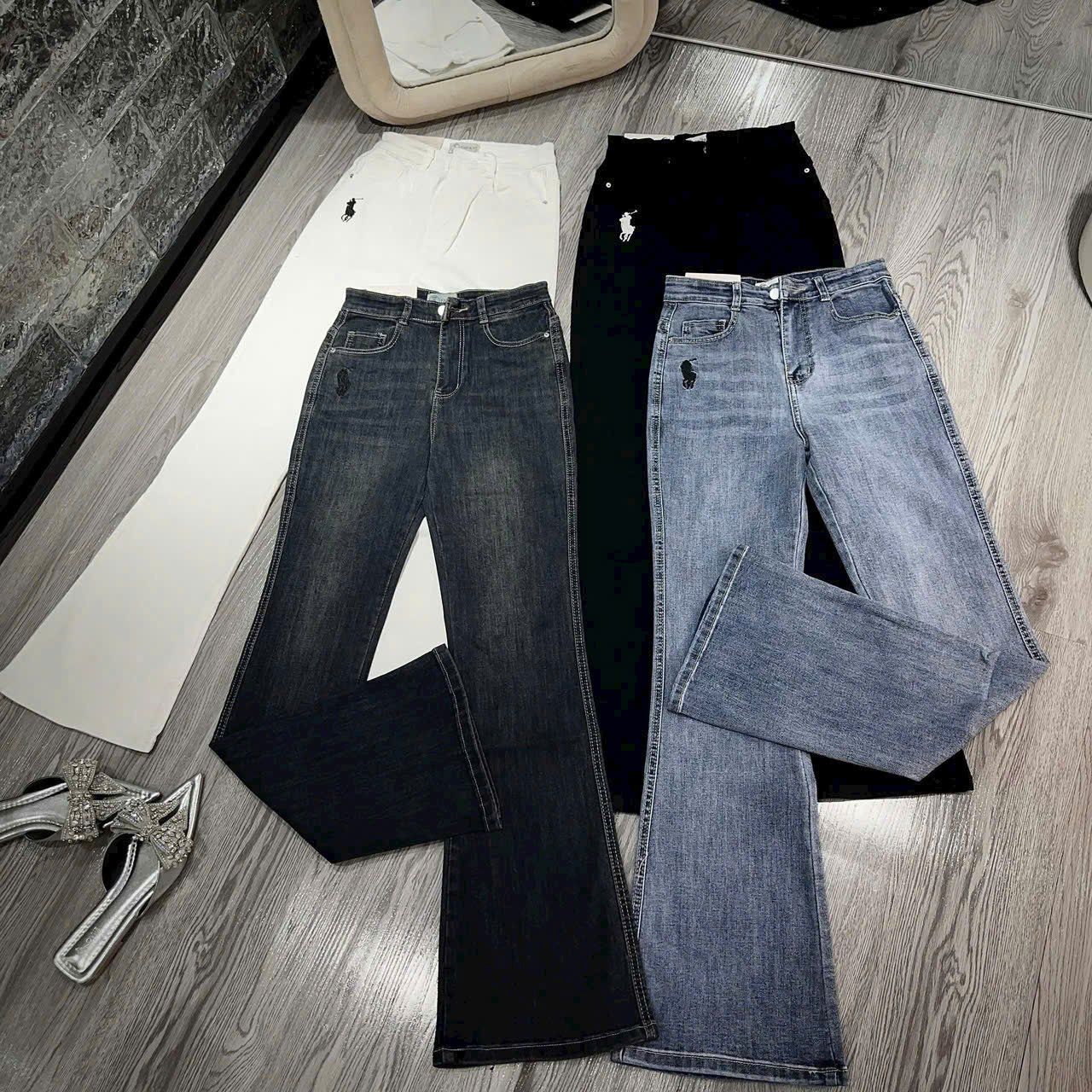  Quần jean ống loe dáng dài thêu ngựa form siêu đẹp - XẠNH NHẠT - E46 (EO S<66, M<70, L<74) 