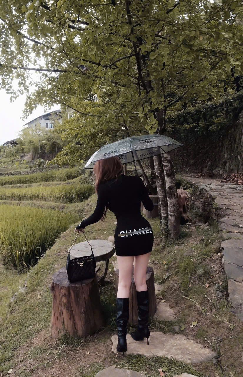  Đầm body tay dài tag Chanel tôn dáng chất co dãn - ĐEN - N190 