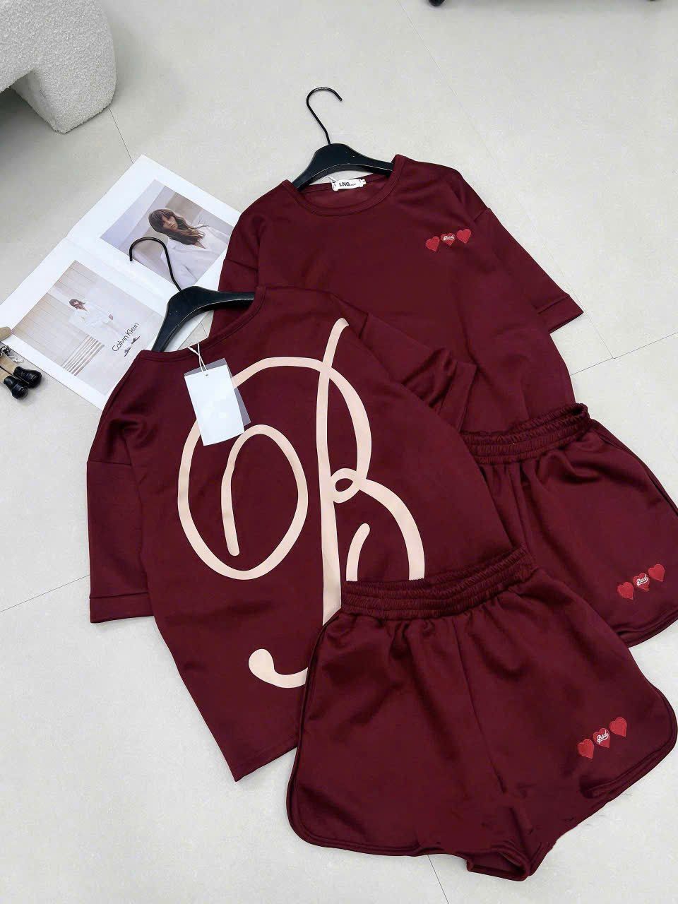  Set áo phông form rộng chữ B mix quần short vạt bầu - E92 