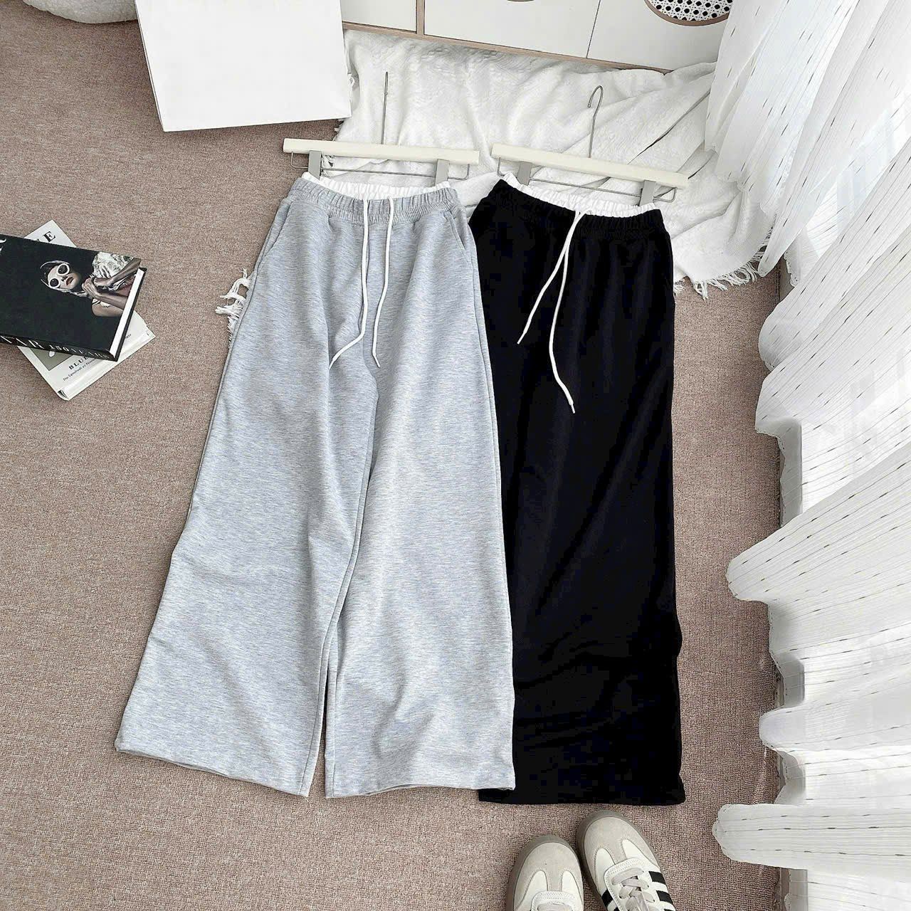  Quần suông rộng dài 2 cạp rút dây siêu đẹp - ĐEN - E125 