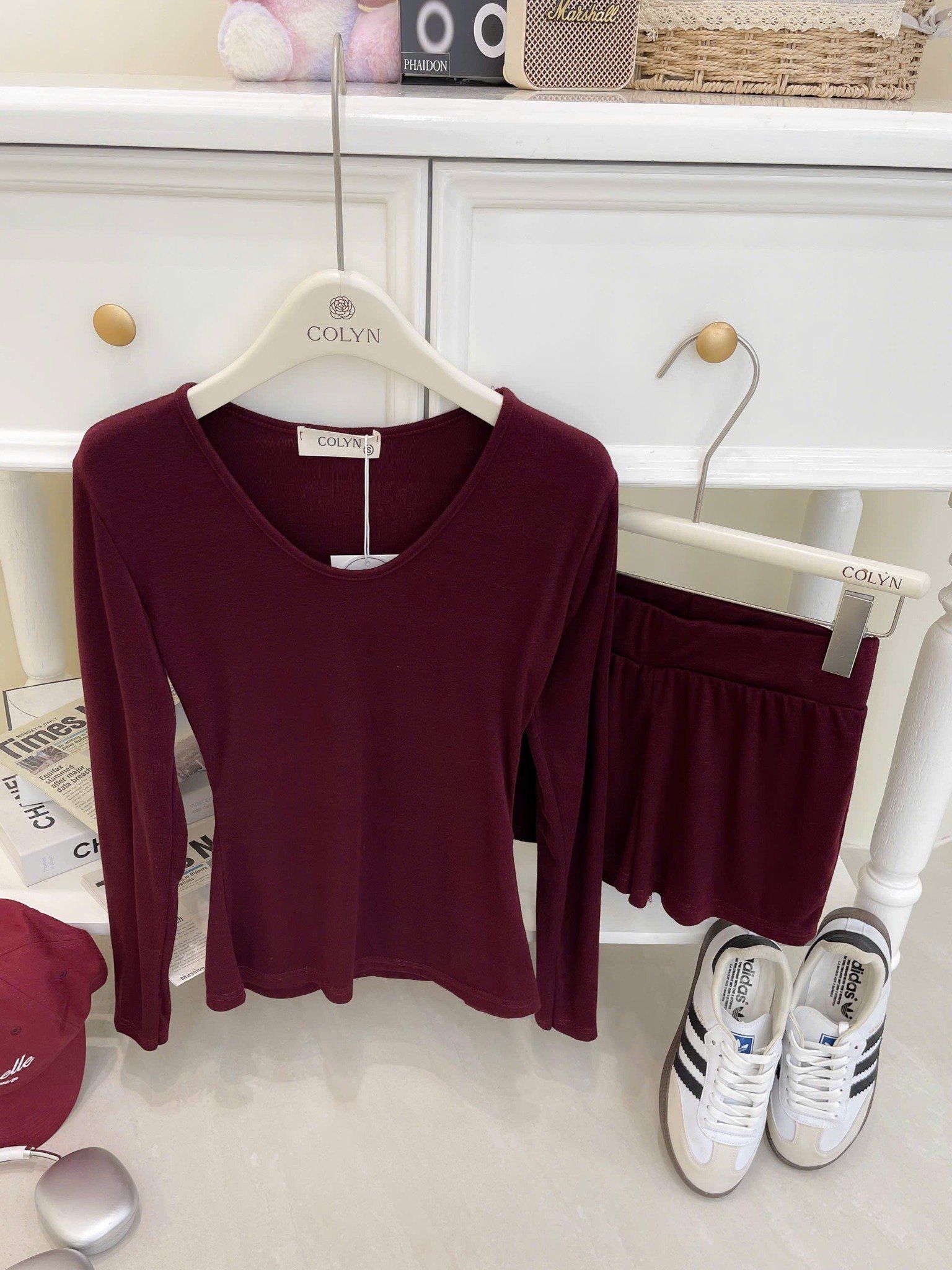  Set áo tay dài cổ v mix quần short ngắn chất thun co dãn MPB - ĐỎ - E136 