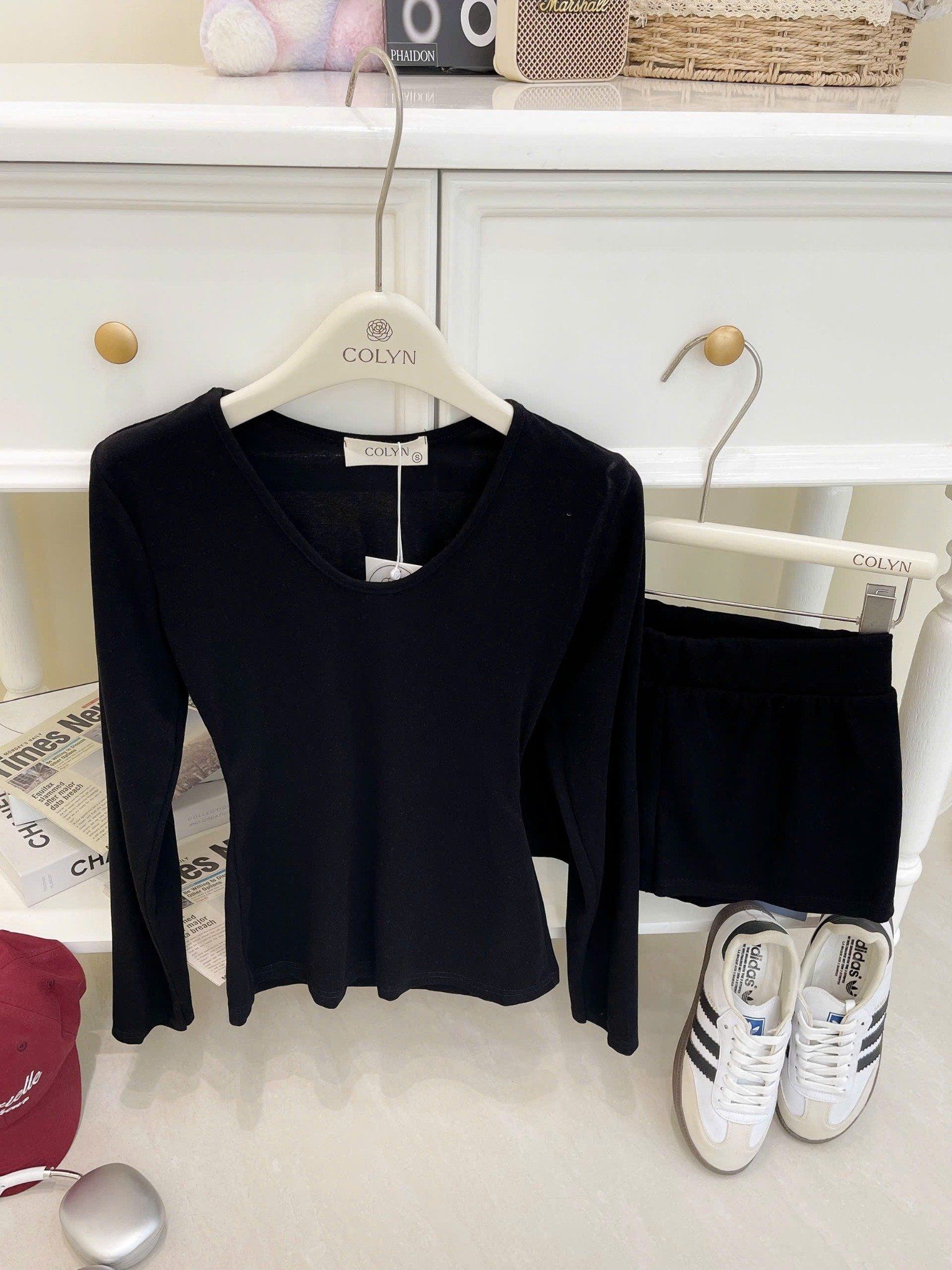  Set áo tay dài cổ v mix quần short ngắn chất thun co dãn MPB - ĐEN - E137 