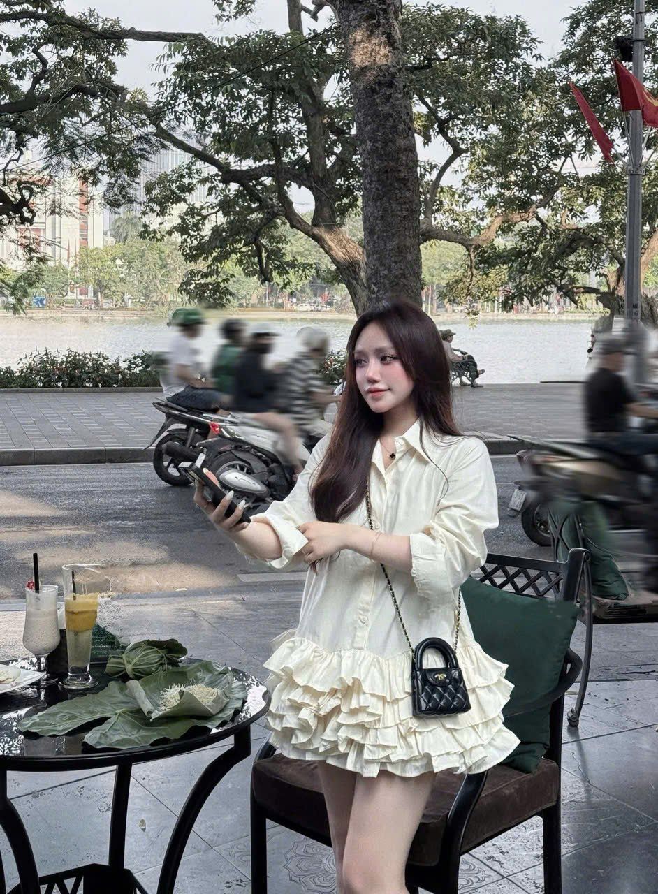  Váy sơ mi tay dài chân tùng tầng basic xinh xĩu - E157 