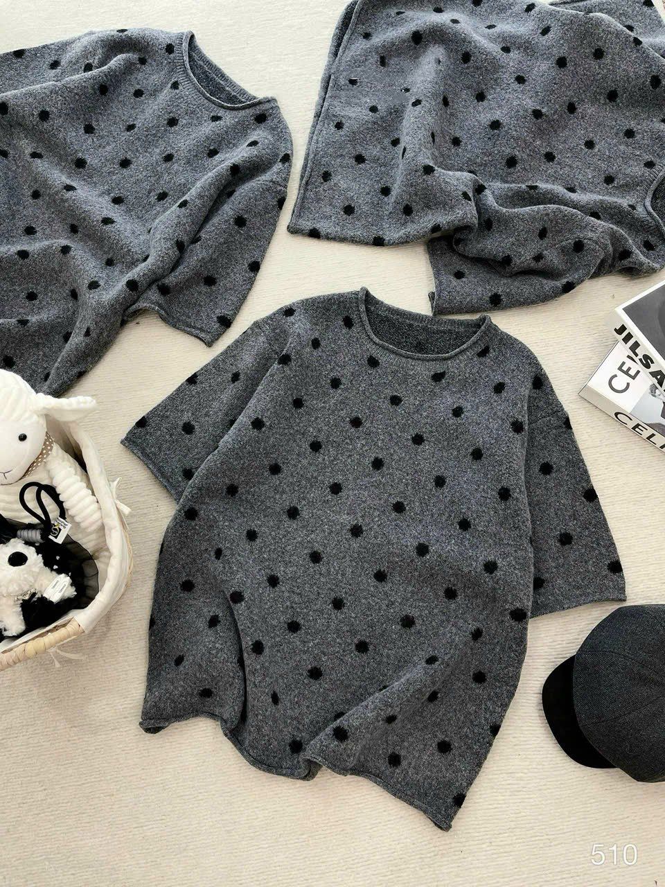  Áo len chấm bi form rộng giấu quần hàng QC cao cấp - E198 