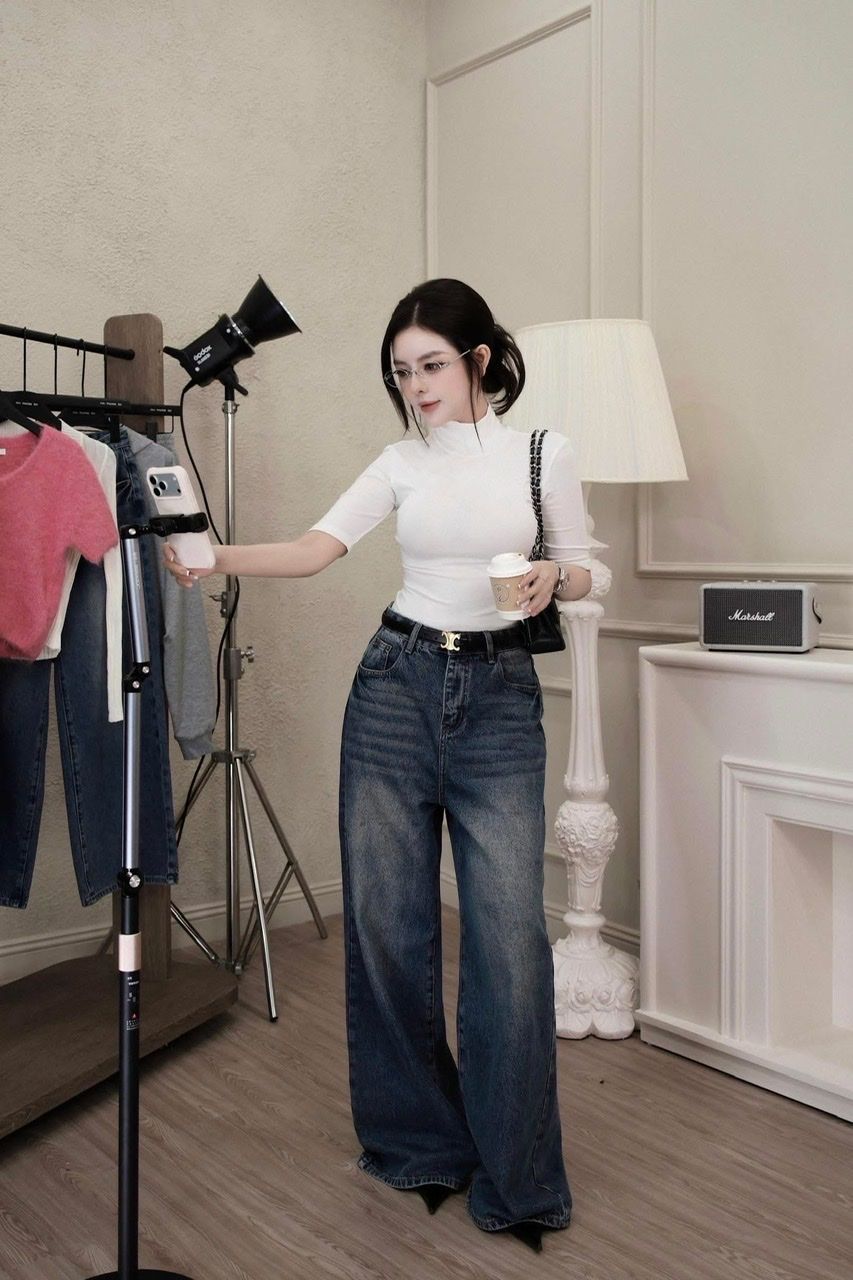  Áo len cổ lọ tay lỡ form BASIC - TRẮNG - E203 