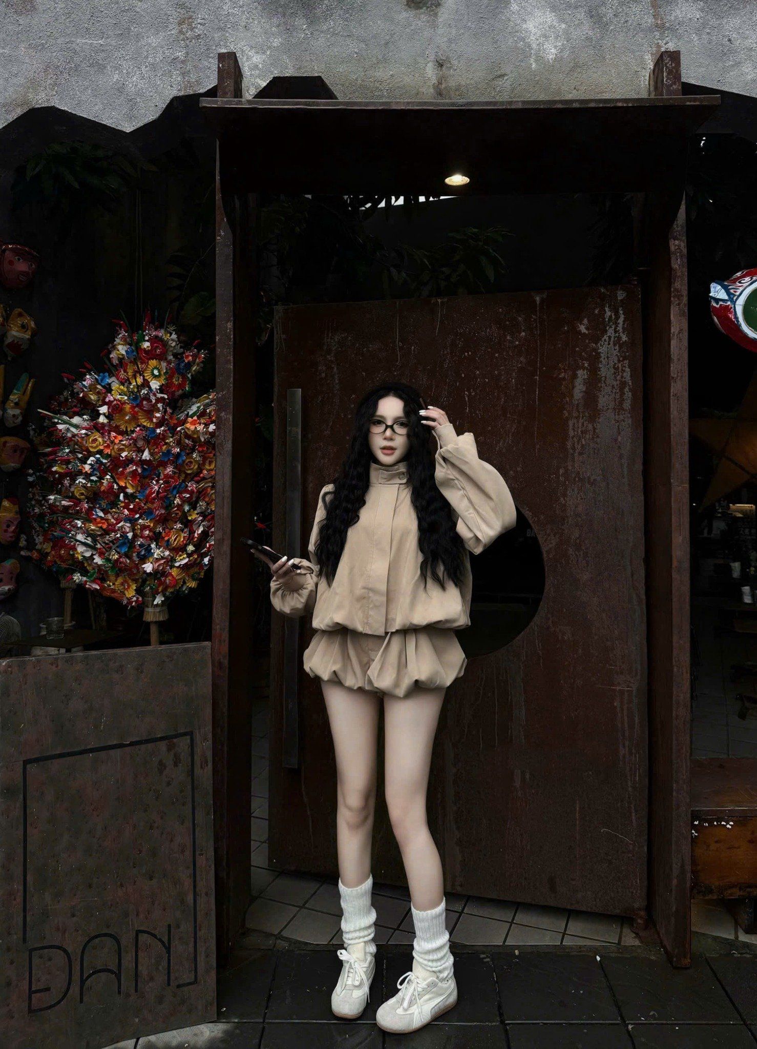  Set áo khoác cổ cao Miumiu mix chân váy bom bí - NÂU - E233 (EO S<68, M<72) 