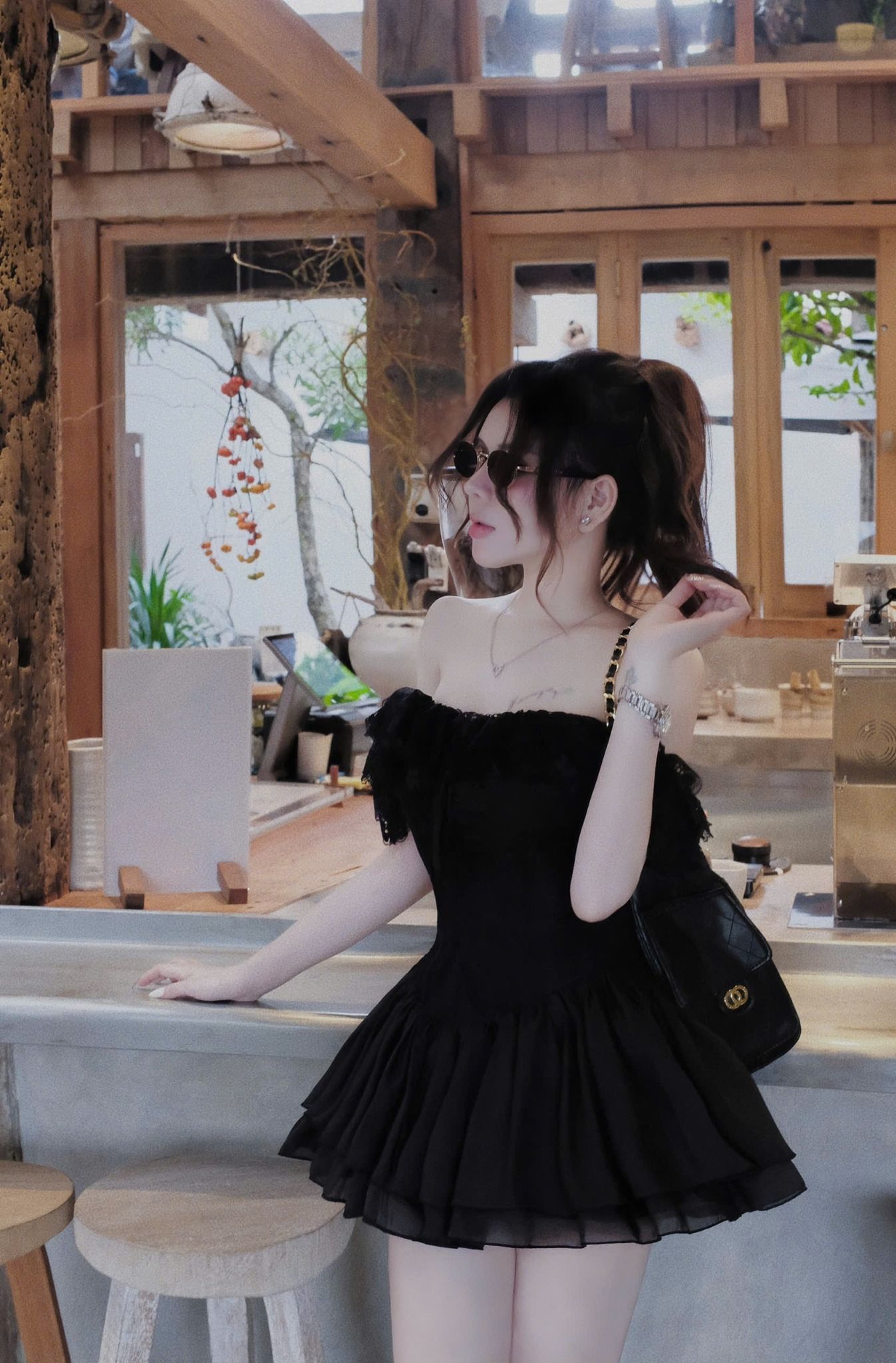  (289K SALE 189K) Đầm hai dây viền ren rút dây gọng corset tùng xoè hai lớp siêu xinh - ĐEN - E195 (eo S<68, M<72, L<76 có độ co dãn) h73 