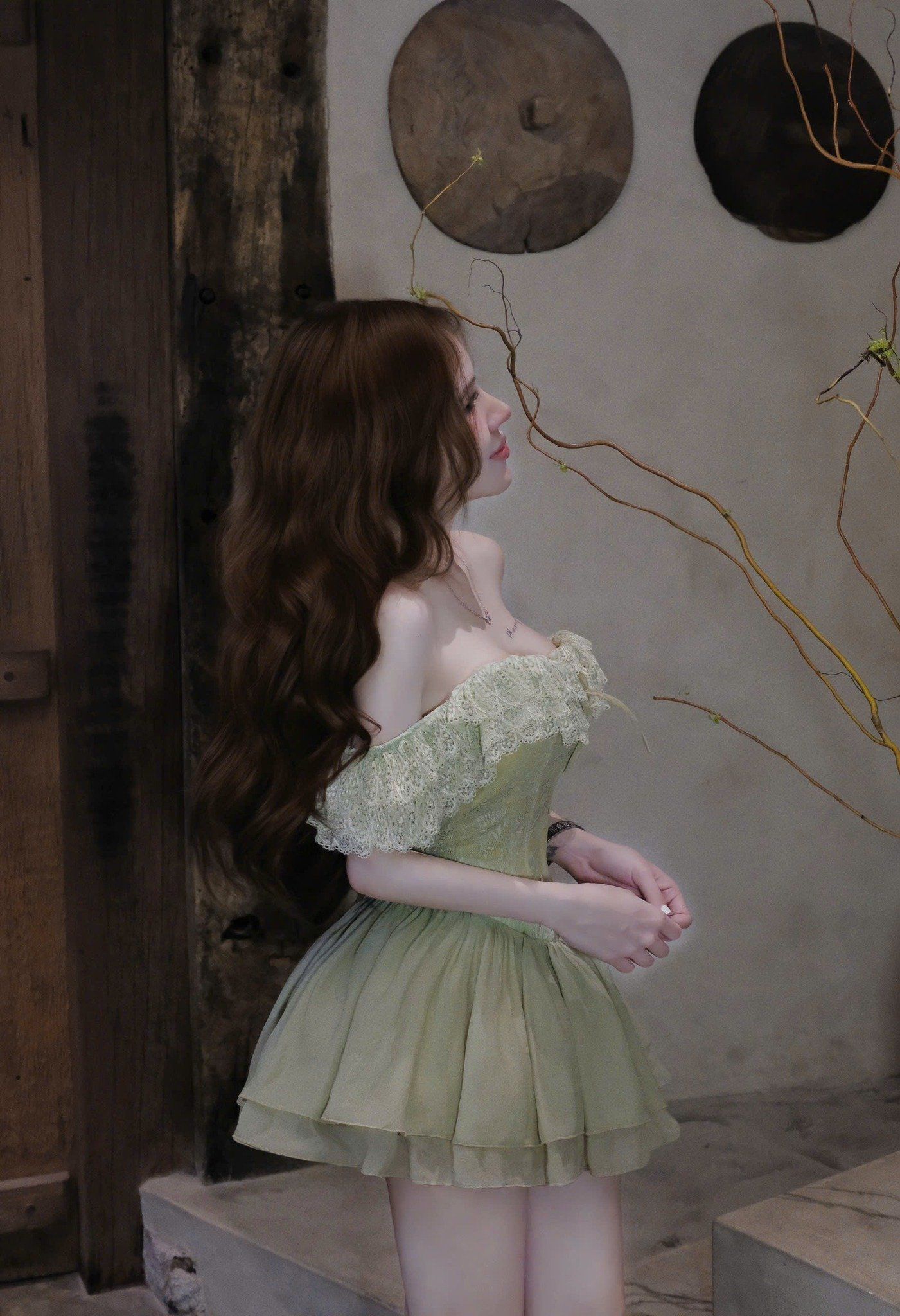  (289K SALE 159K)  Đầm hai dây viền ren rút dây gọng corset tùng xoè hai lớp siêu xinh - XANH - E196 (eo S<68, M<72, L<76 có độ co dãn) 