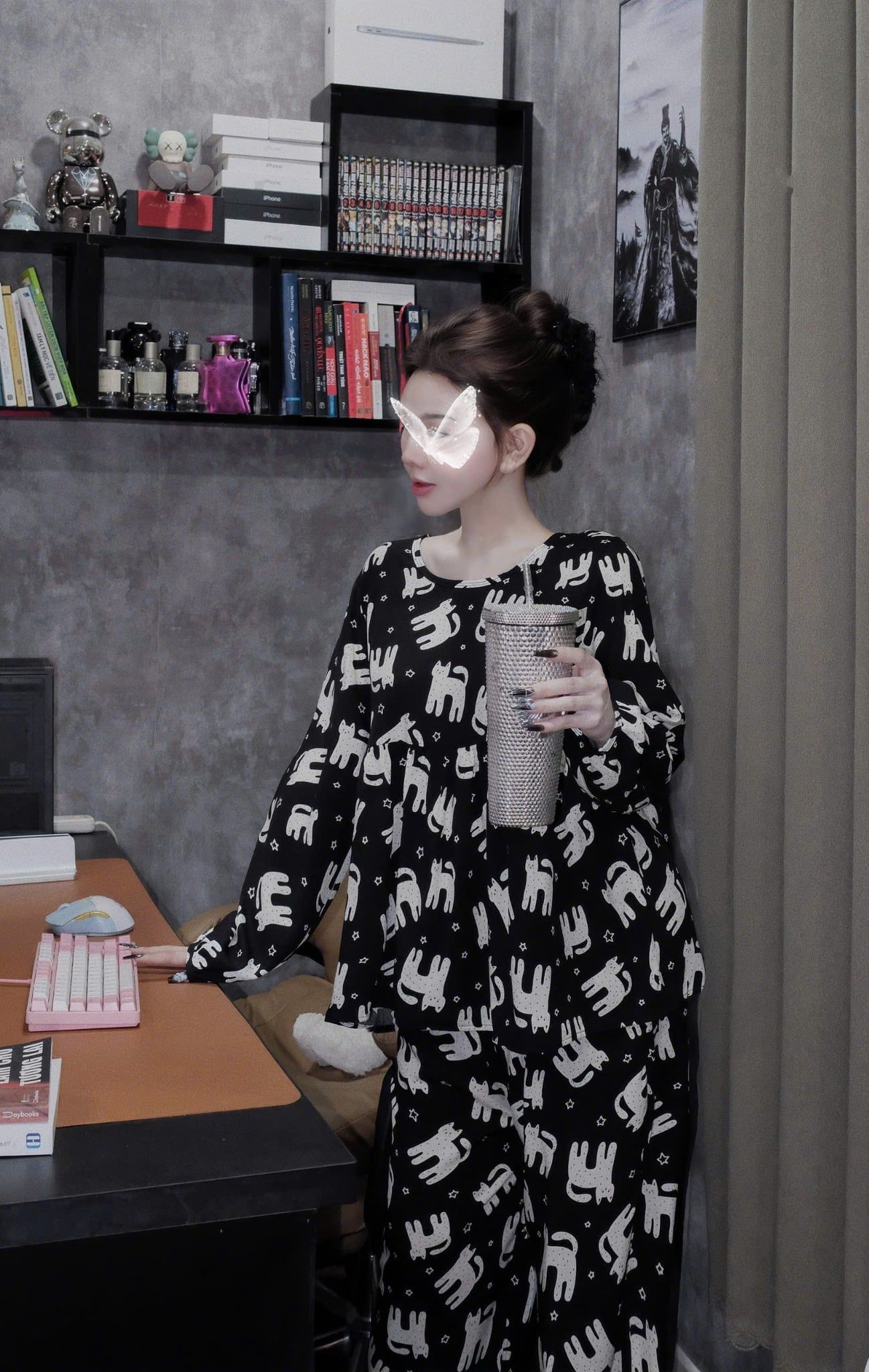  Set bộ đũi lạnh áo hoạ tiết màu MÈO ĐEN - E292 