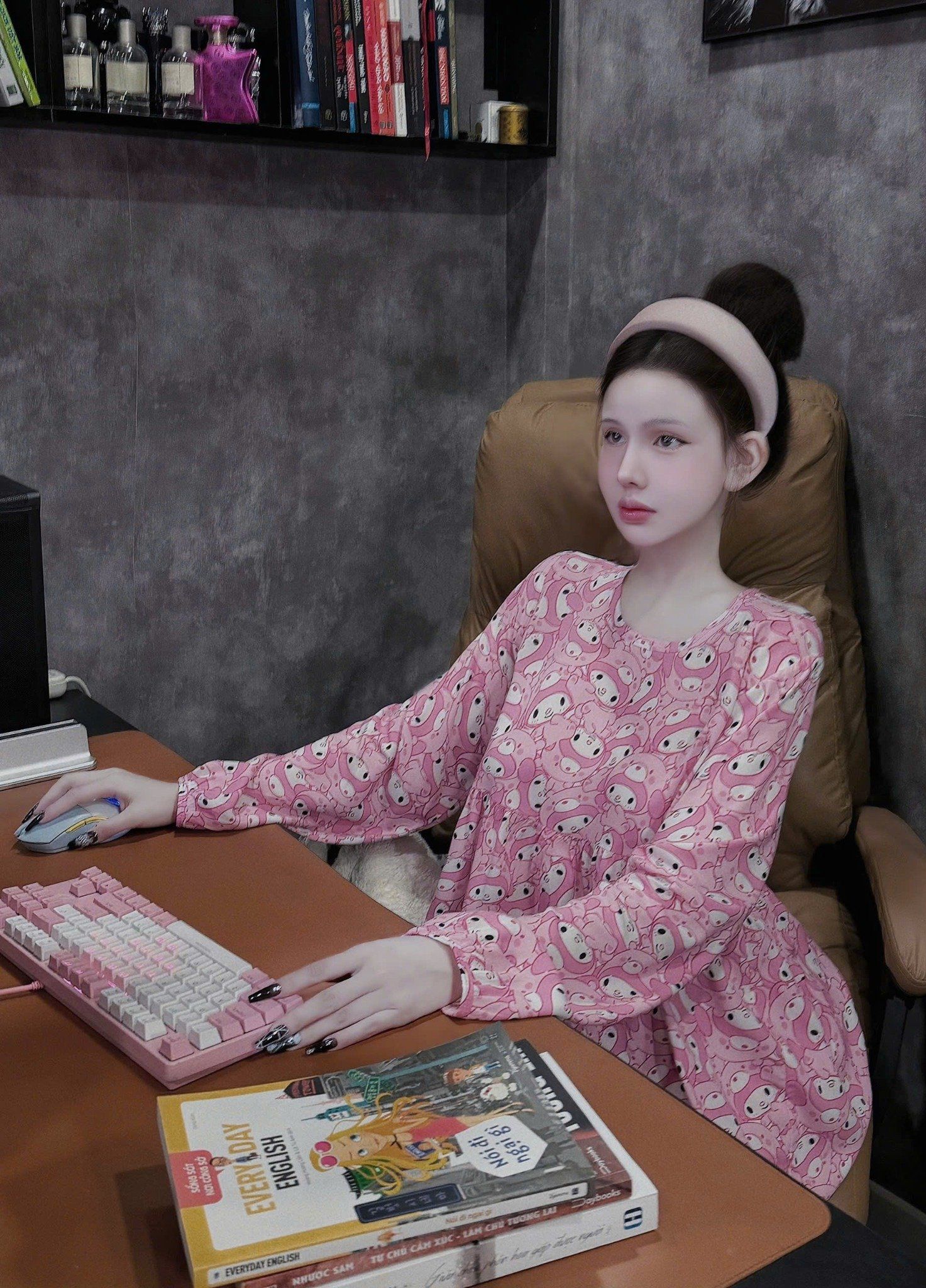  Set bộ đũi lạnh áo hoạ tiết màu GẤU HỒNG - E291 