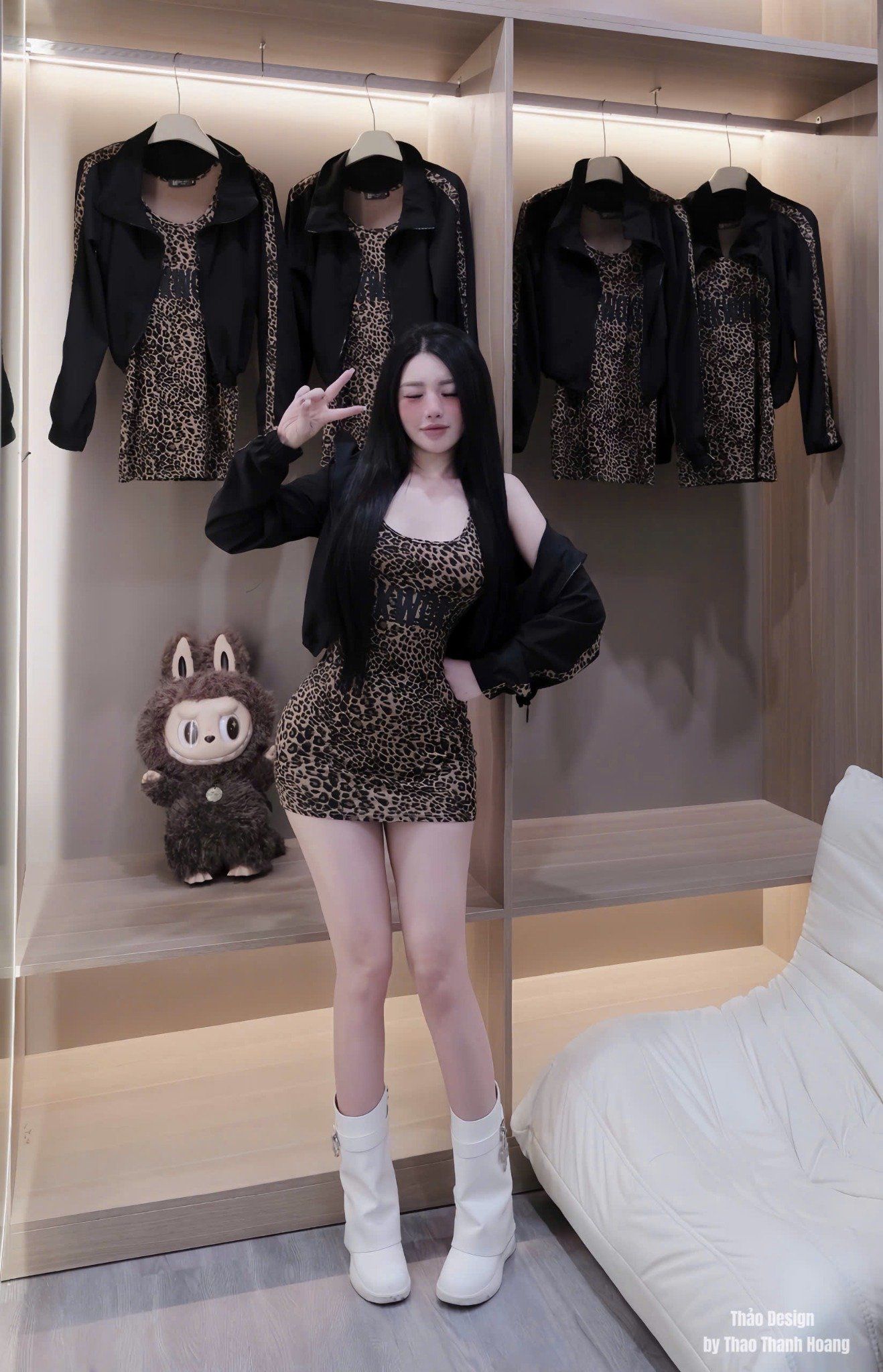  Set 2 món đầm body da beo mix áo khoác dù phối viền - G73 