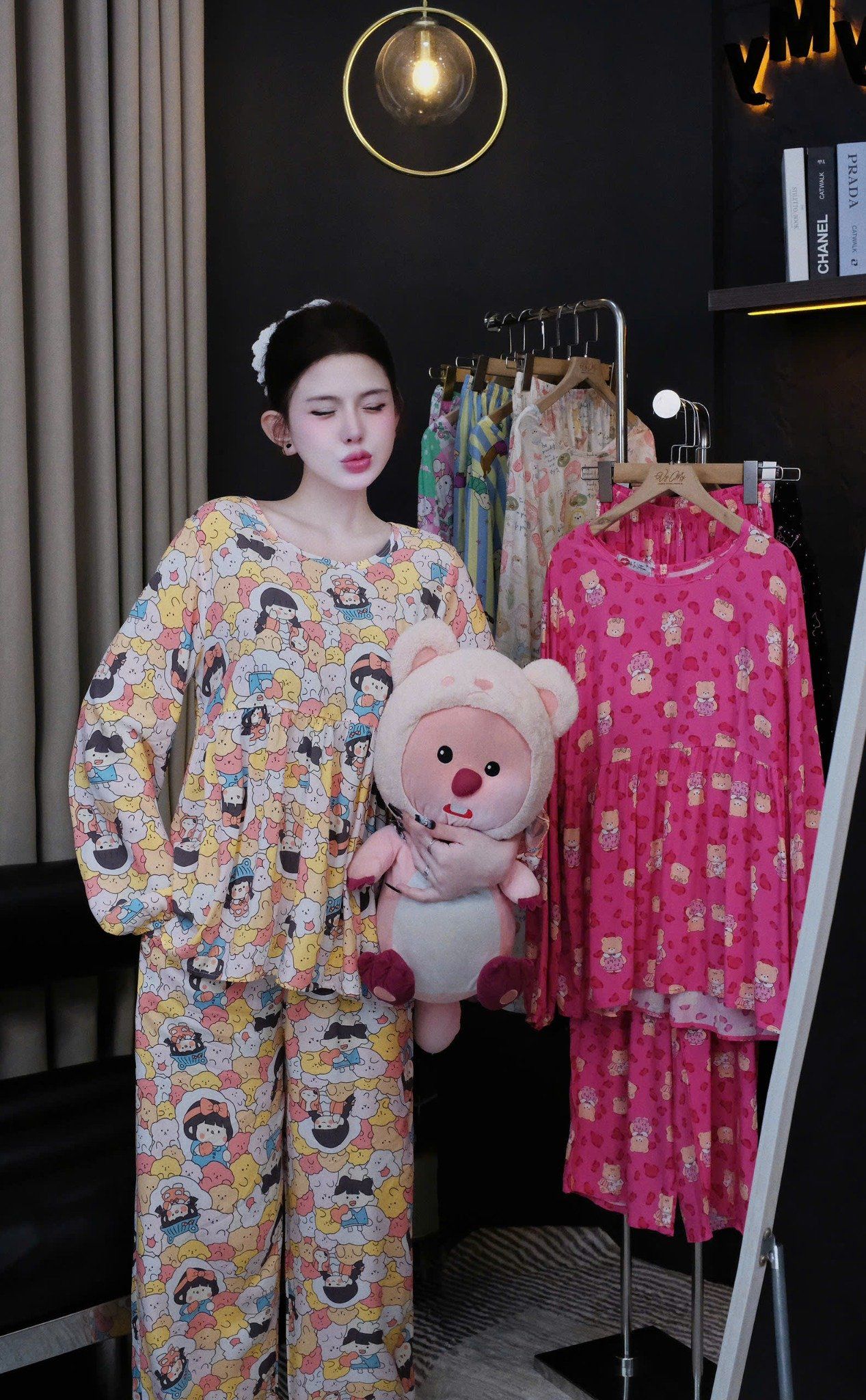  Set bộ tole áo babydoll mix quần suông dài họa tiết - CÔ GÁI GẤU - Z24 