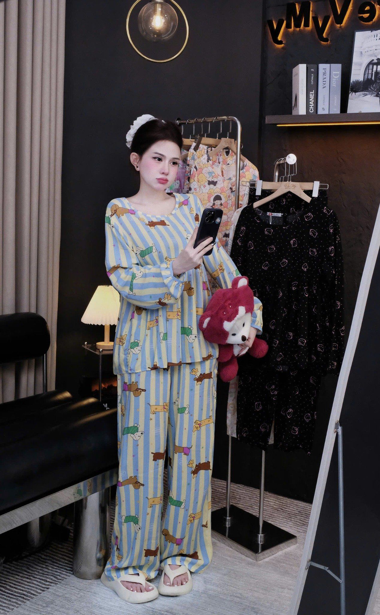  Set bộ tole áo babydoll mix quần suông dài họa tiết - SỌC CÚN XÚC XÍCH - Z25 