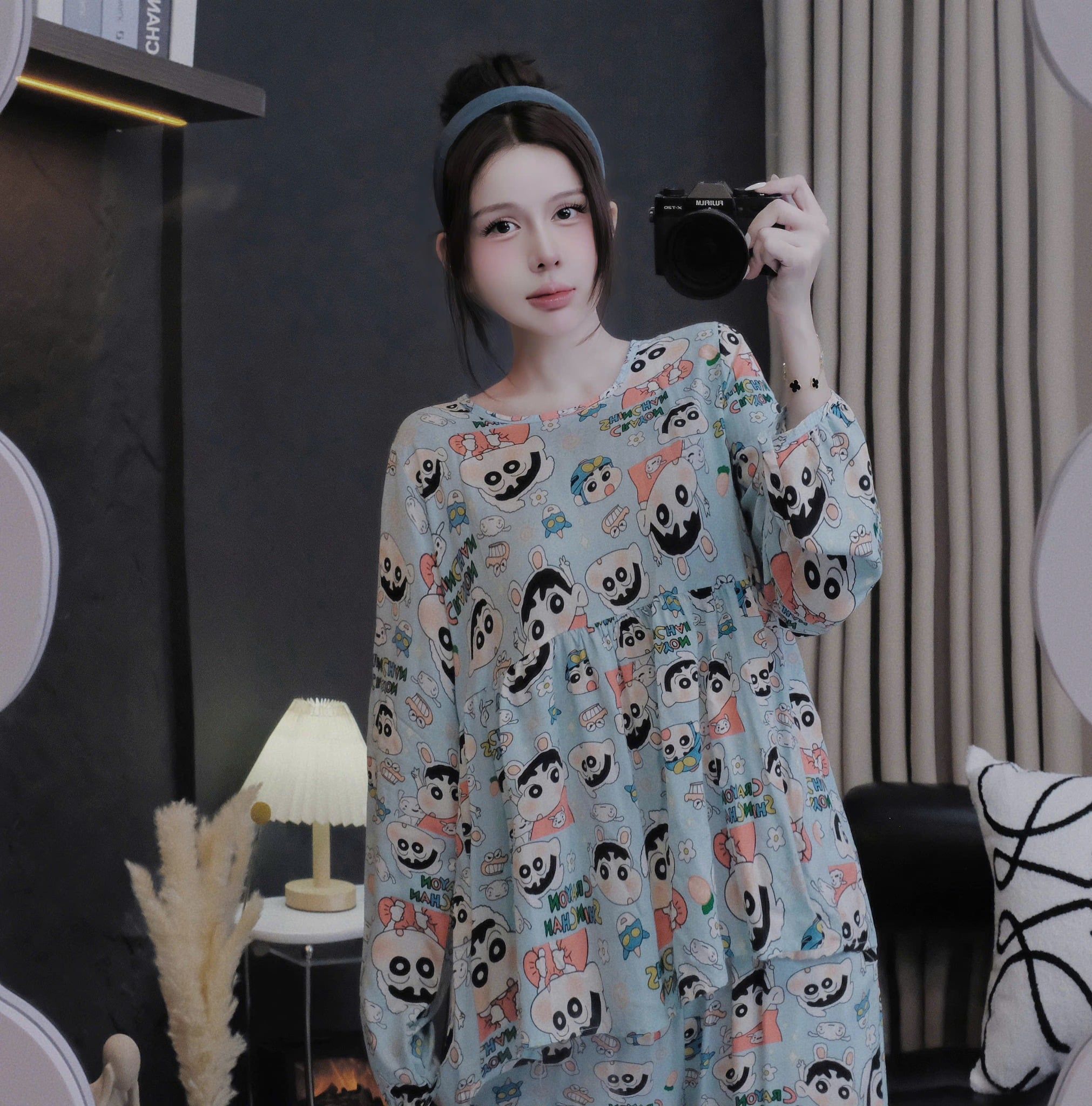  Set bộ tole áo babydoll mix quần suông dài họa tiết - CUSHIN XANH NGỌC - Z16 