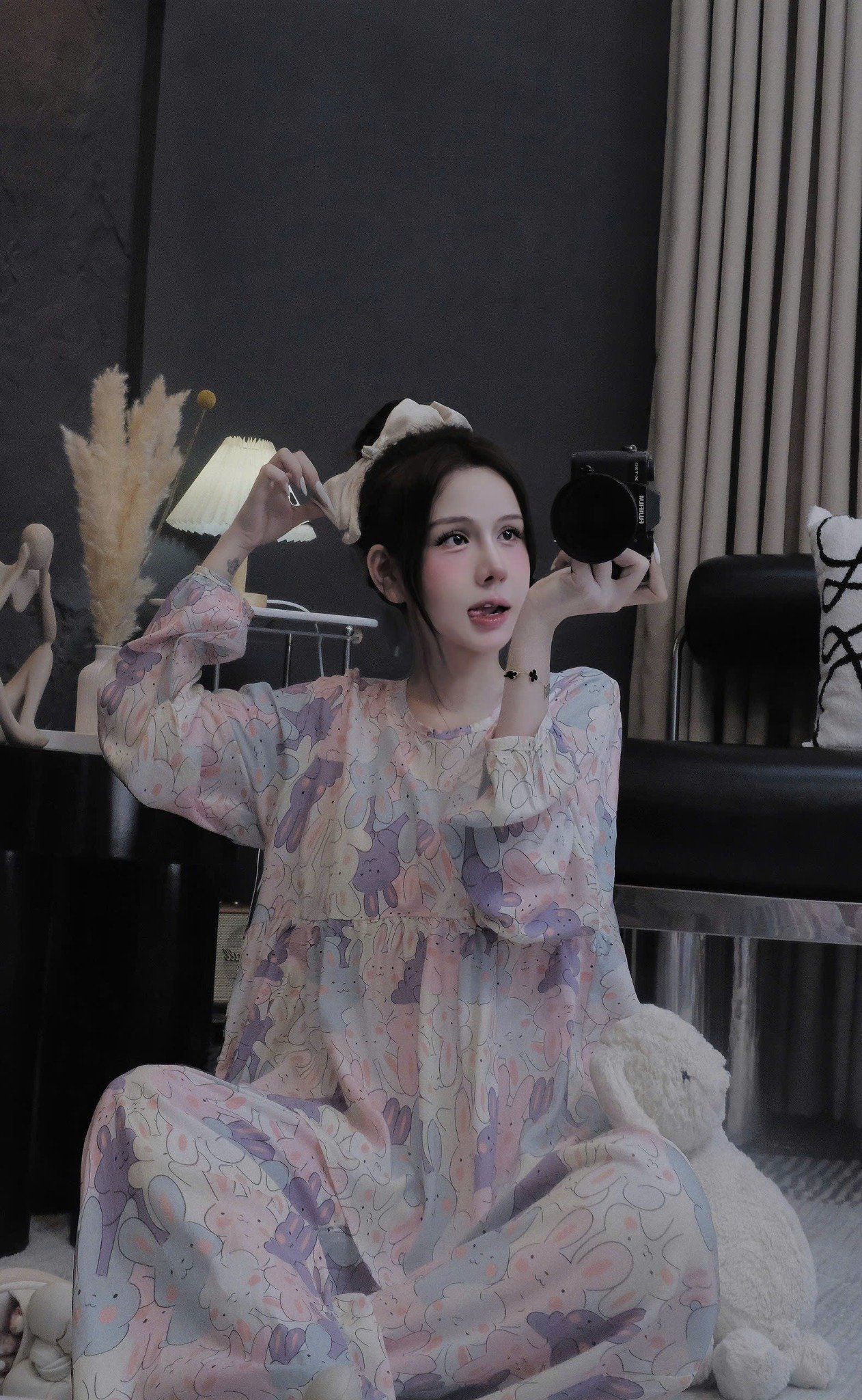  Set bộ tole áo babydoll mix quần suông dài họa tiết - FULL THỎ - Z21 