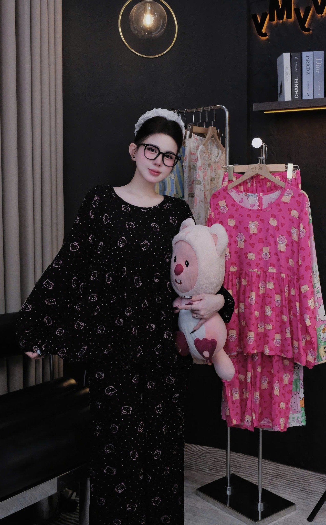  Set bộ tole áo babydoll mix quần suông dài họa tiết - MÈO ĐEN - Z29 