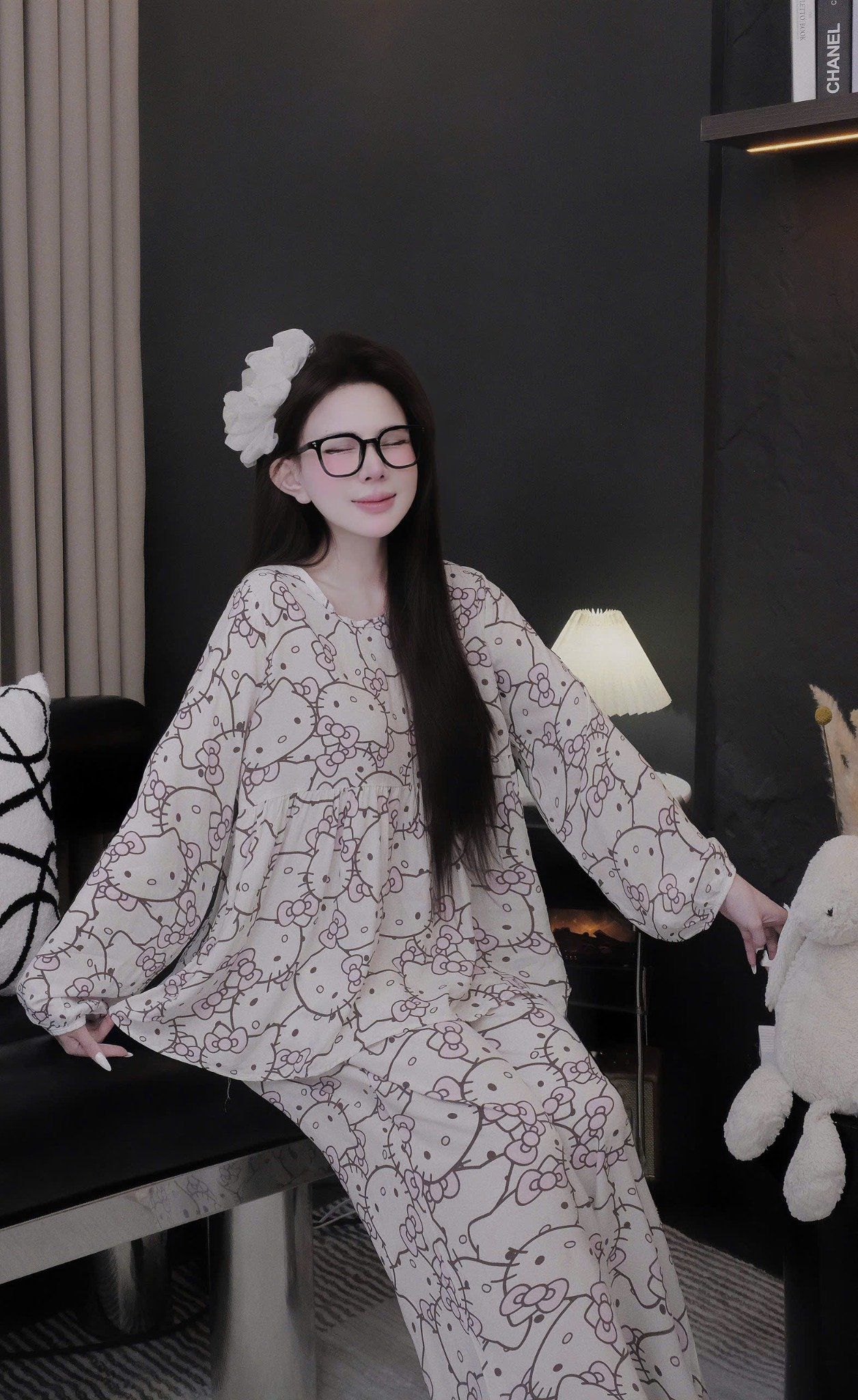  Set bộ tole áo babydoll mix quần suông dài họa tiết - HELLO KITTY - Z14 