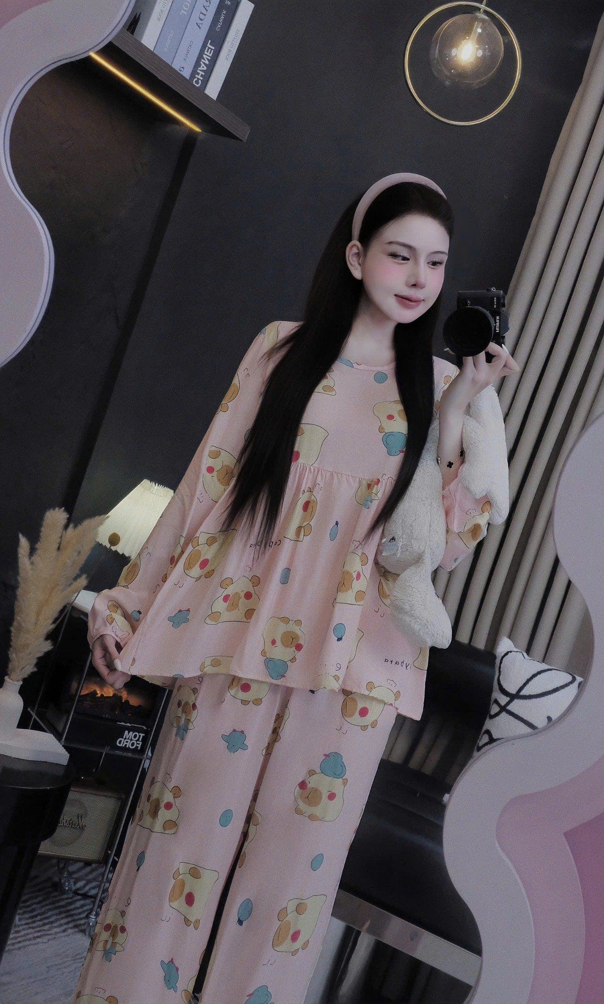  Set bộ tole áo babydoll mix quần suông dài họa tiết - CAPPY PARA HỒNG - Z11 