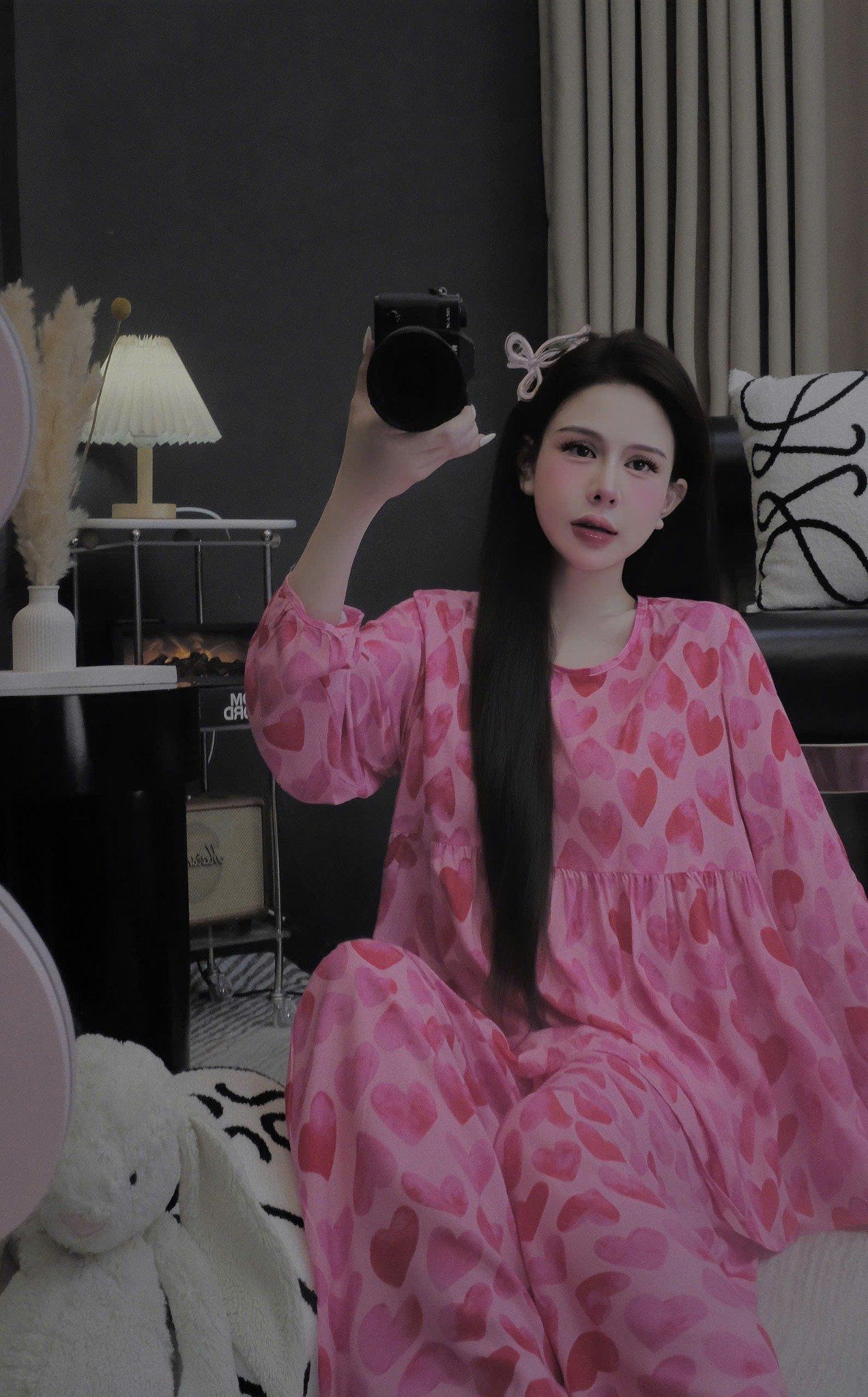  Set bộ tole áo babydoll mix quần suông dài họa tiết - TRÁI TIM - Z19 