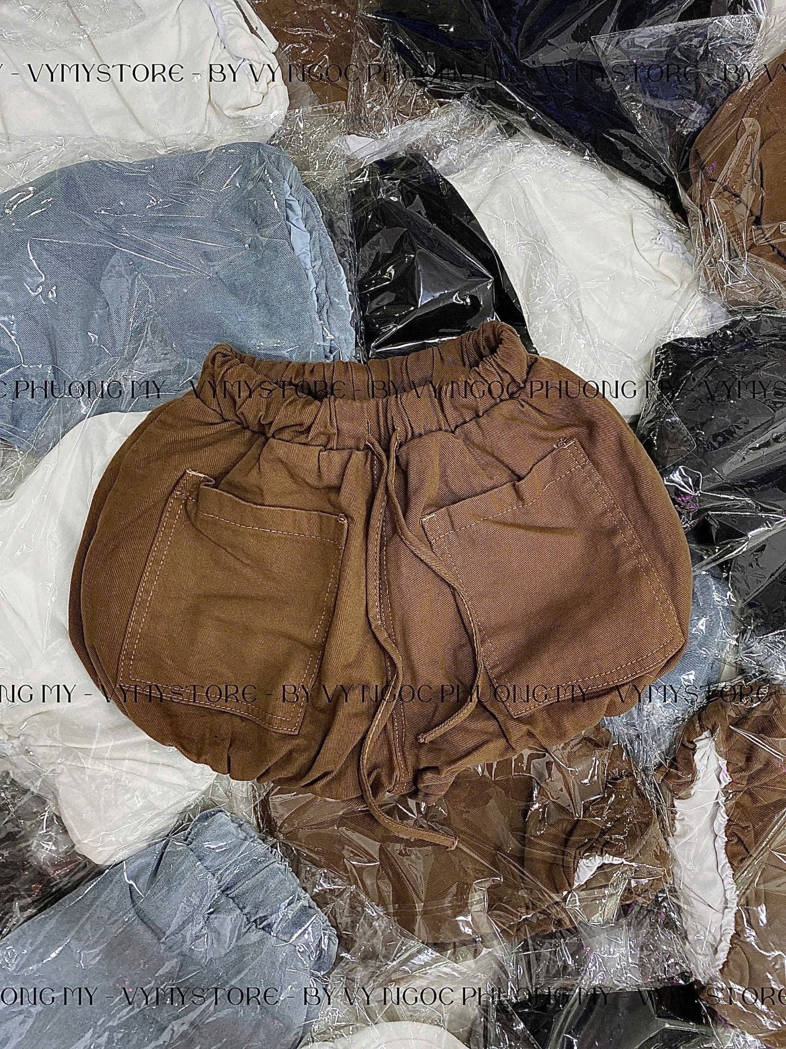  Quần bí 2 túi chất jean dày dặn hàng đúp 2 lớp - NÂU - B2 