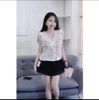 Set 3 món áo hai dây mix áo thô ren họa tiết bướm mix chân váy - TRẮNG - B13