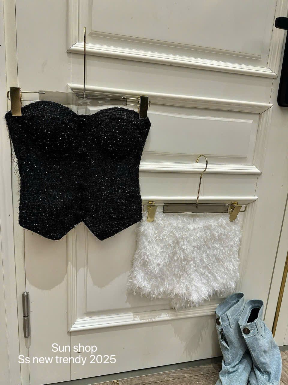  Set áo quây cúp ngực chất dạ nhũ mix quần short lông - ĐEN - G216 (EO s<68, M<72) 