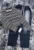 Set áo len kẻ sọc cài nút mix quần baggy đính đá - G199