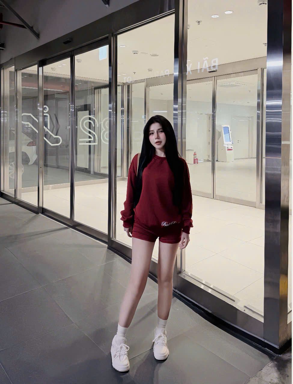  Set nỉ áo tay dài logo B mix quần short ngắn Bad Blood - ĐỎ - G228 