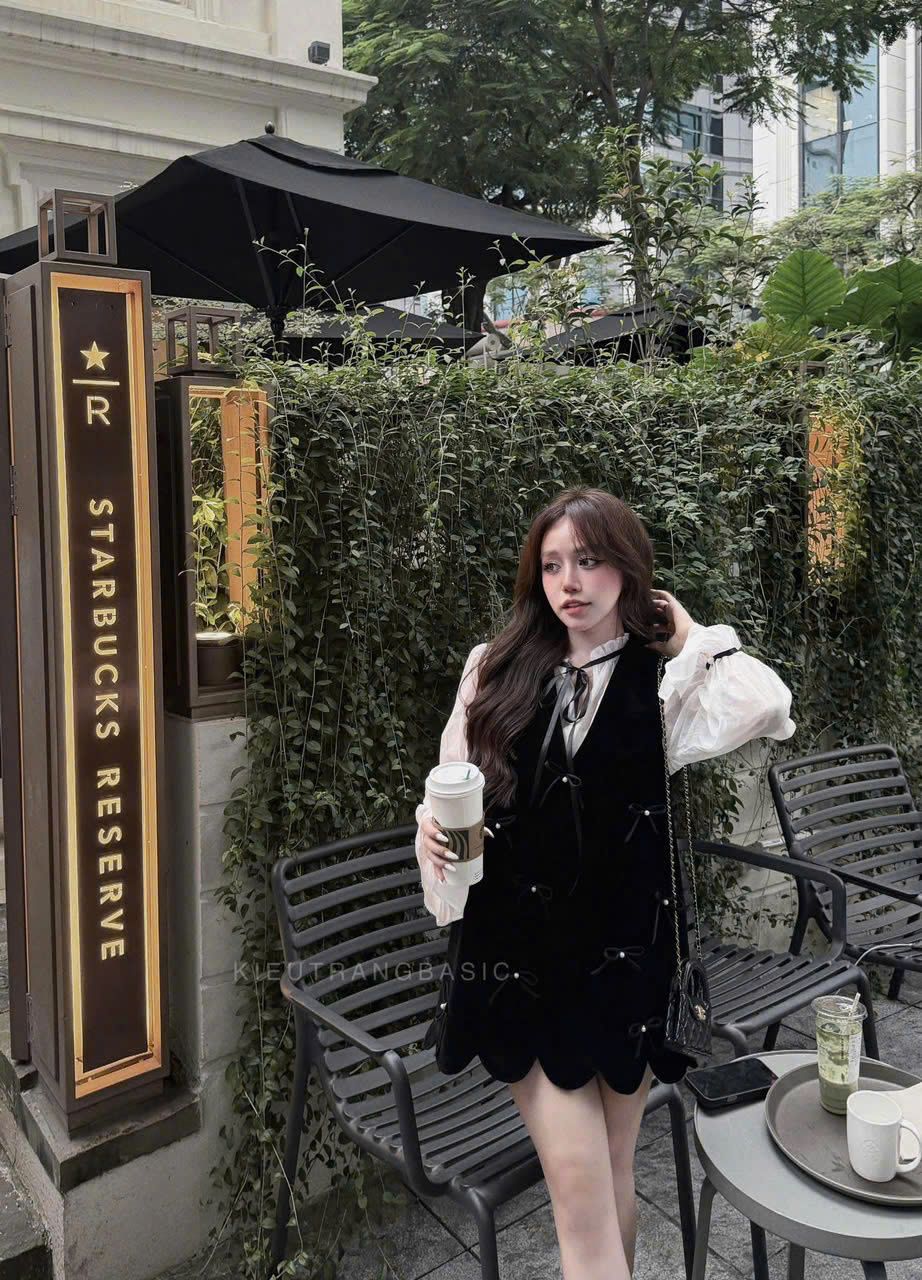  Set 2 món áo tơ mix váy yếm nhung dáng suông tiểu thư - G235 