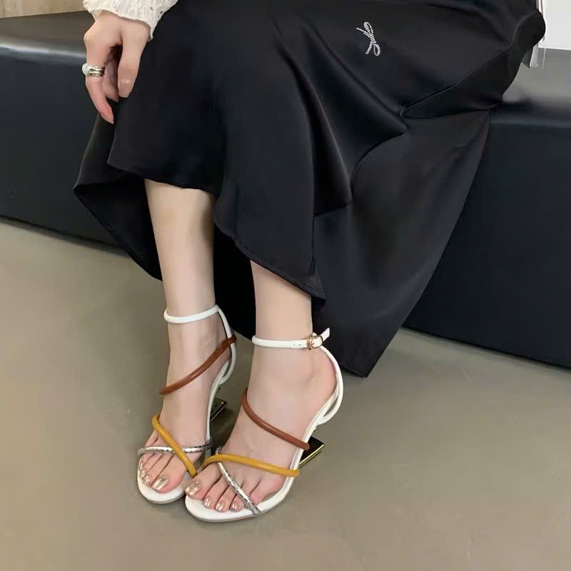  Giày cao gót đan dây chéo gót chữ F FULLBOX hàng QC L1 - TRẮNG - C68 