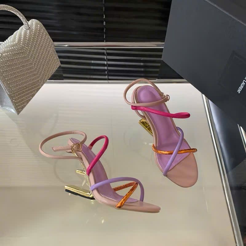  Giày cao gót đan dây chéo gót chữ F FULLBOX hàng QC L1 - TÍM - C67 