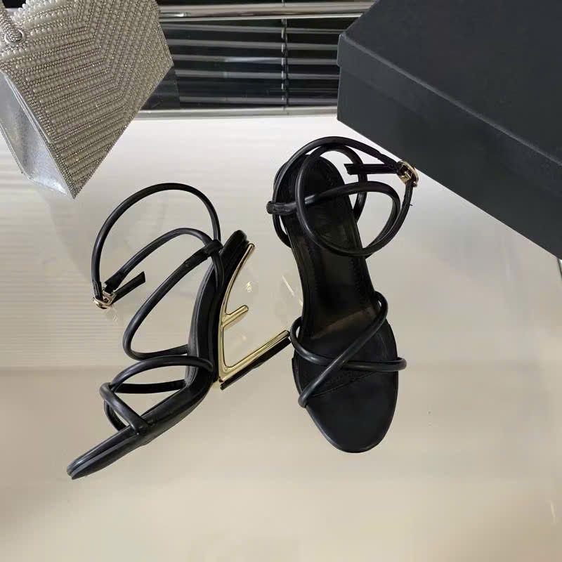  Giày cao gót đan dây chéo gót chữ F FULLBOX hàng QC L1 - ĐEN - C66 