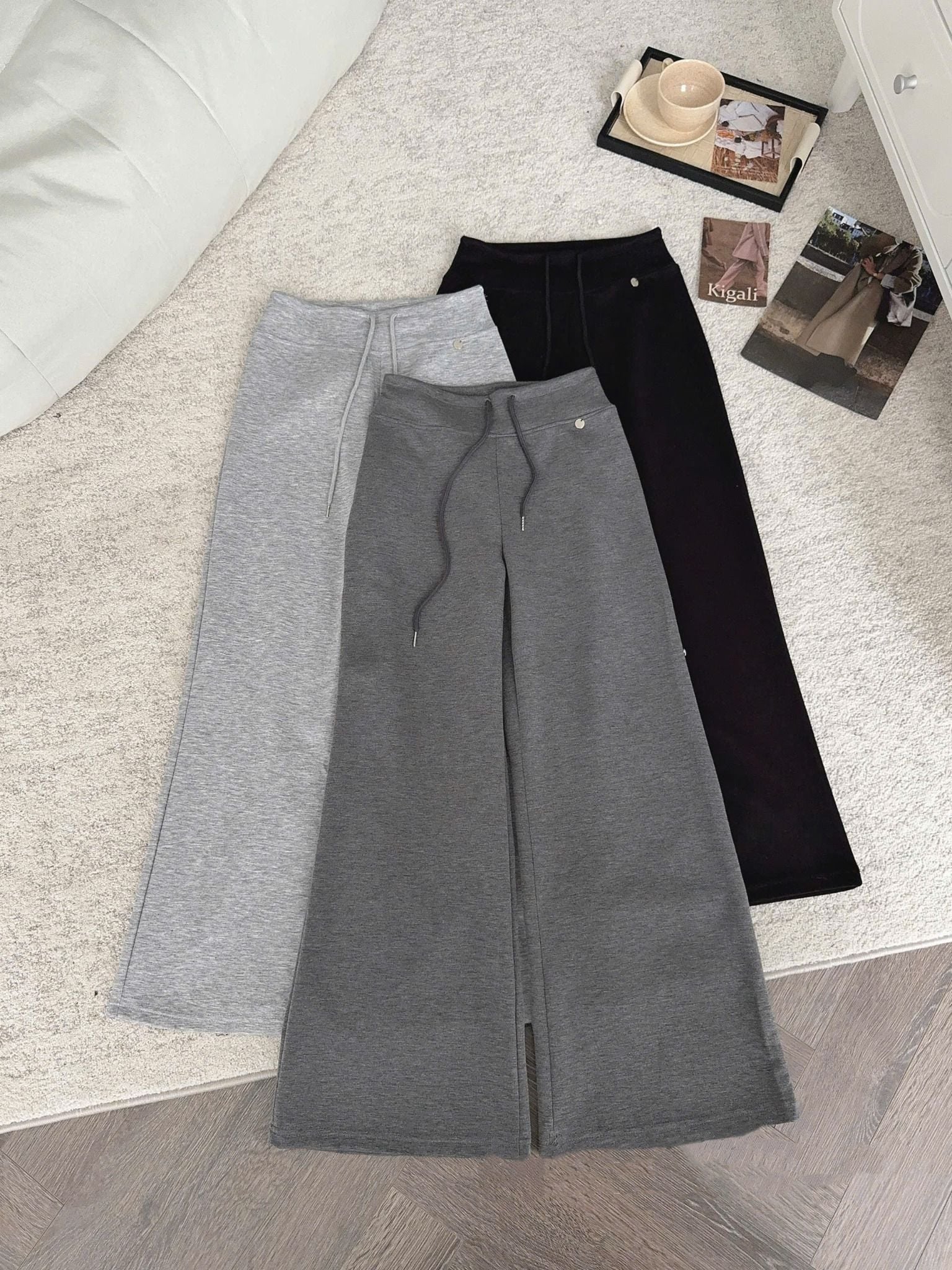  Quần suông dài ống rộng cạp chun dây rút - ĐEN - C75 (Freesize dưới 58kg) 