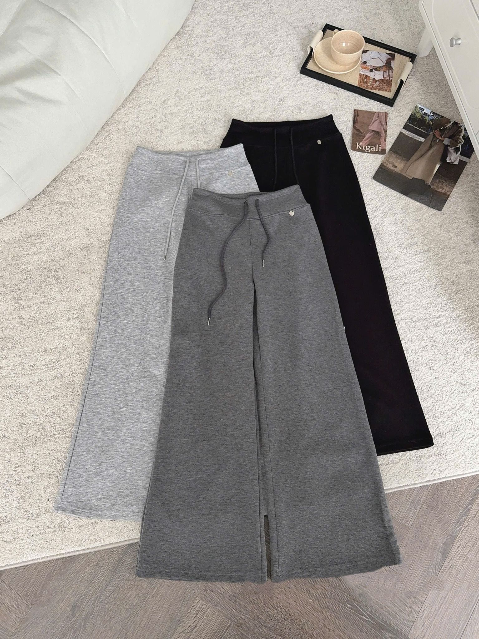  Quần suông dài ống rộng cạp chun dây rút - XÁM NHẠT - C77 (Freesize dưới 58kg) 