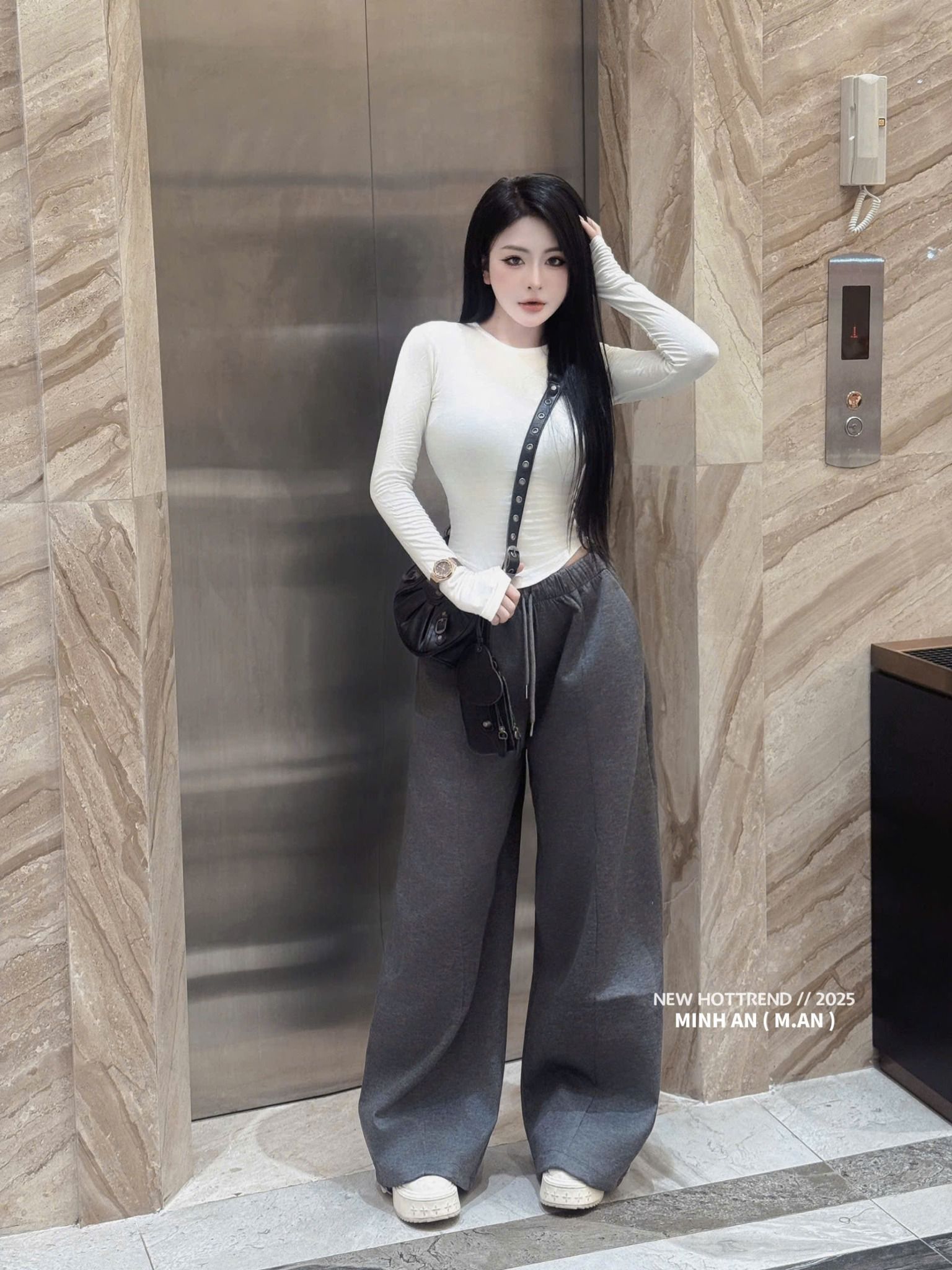  Set áo tay dài ôm body mix quần suông dài ống rộng - TRẮNG - G265 (TÍNH MÀU ÁO) 