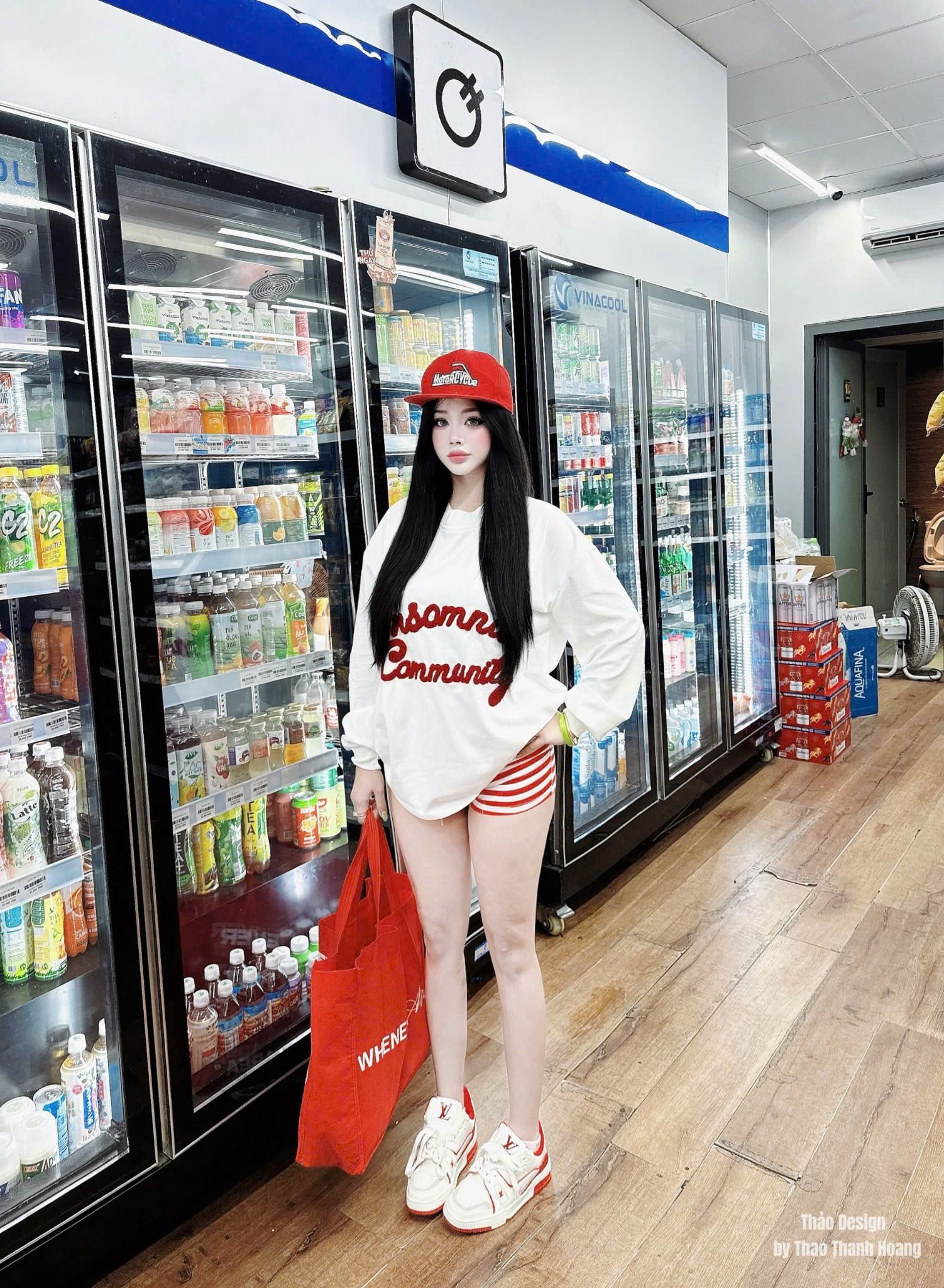  Set áo tay dài phối chữ lông mix quần short kẻ năng động - TRẮNG - C146 