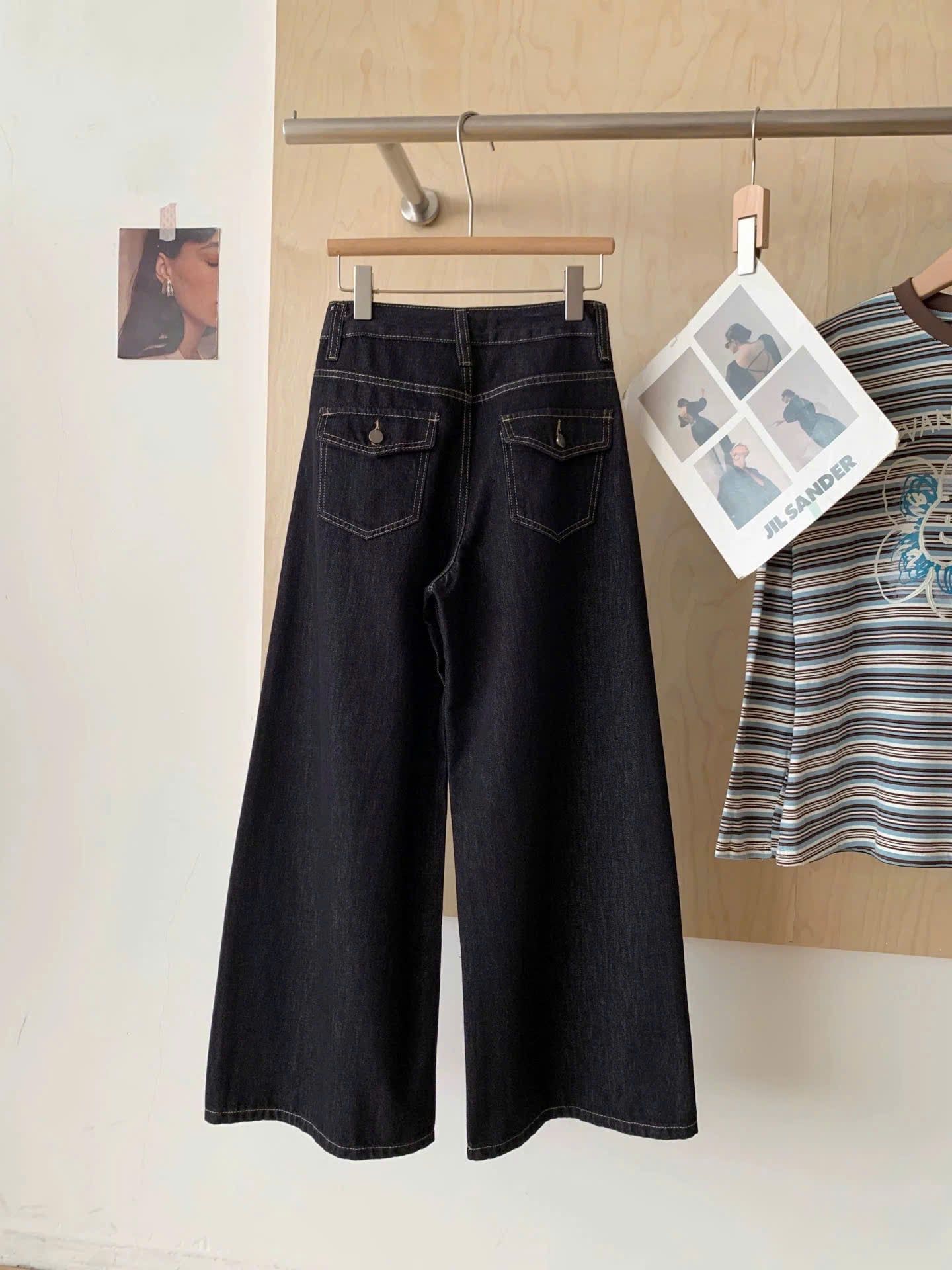  Quần jean ống suông rộng túi hộp phối nút BASIC - C153 (EO S<64, M<68, L <72) 