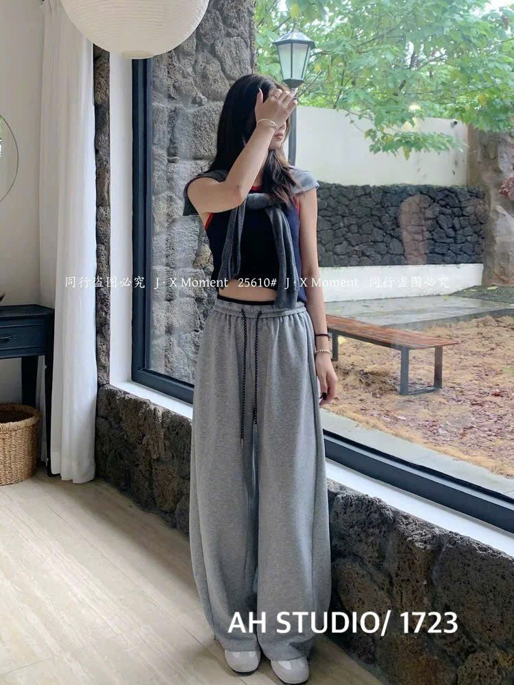  Quần suông ống rộng FORM basic thêu ngựa polo - XÁM ĐẬM - C176 