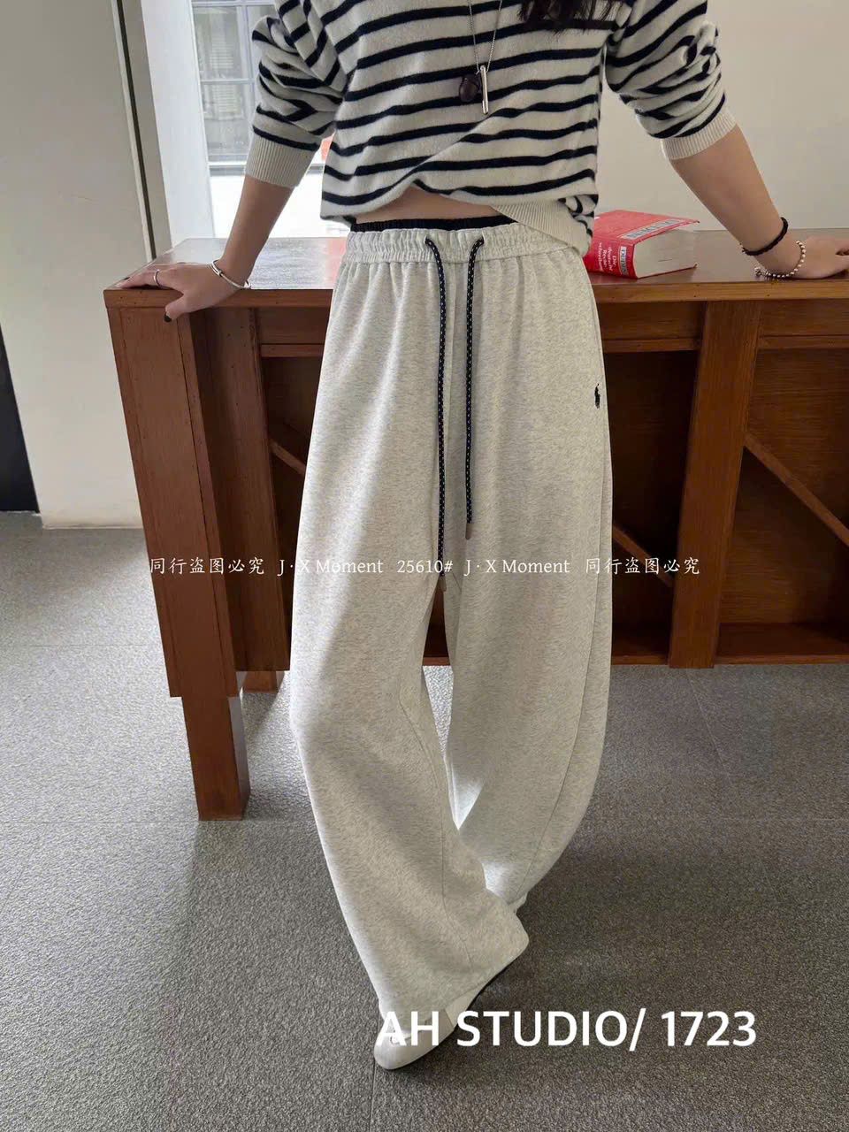  Quần suông ống rộng FORM basic thêu ngựa polo - XÁM NHẠT - C175 