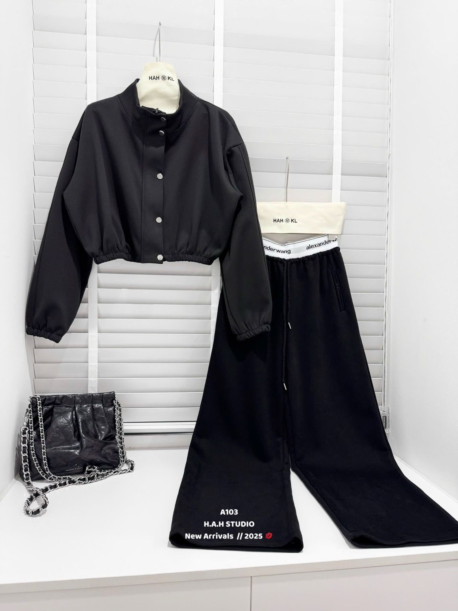  Set áo bomber ngắn mix quần suông dài phối lưng alex - C236 