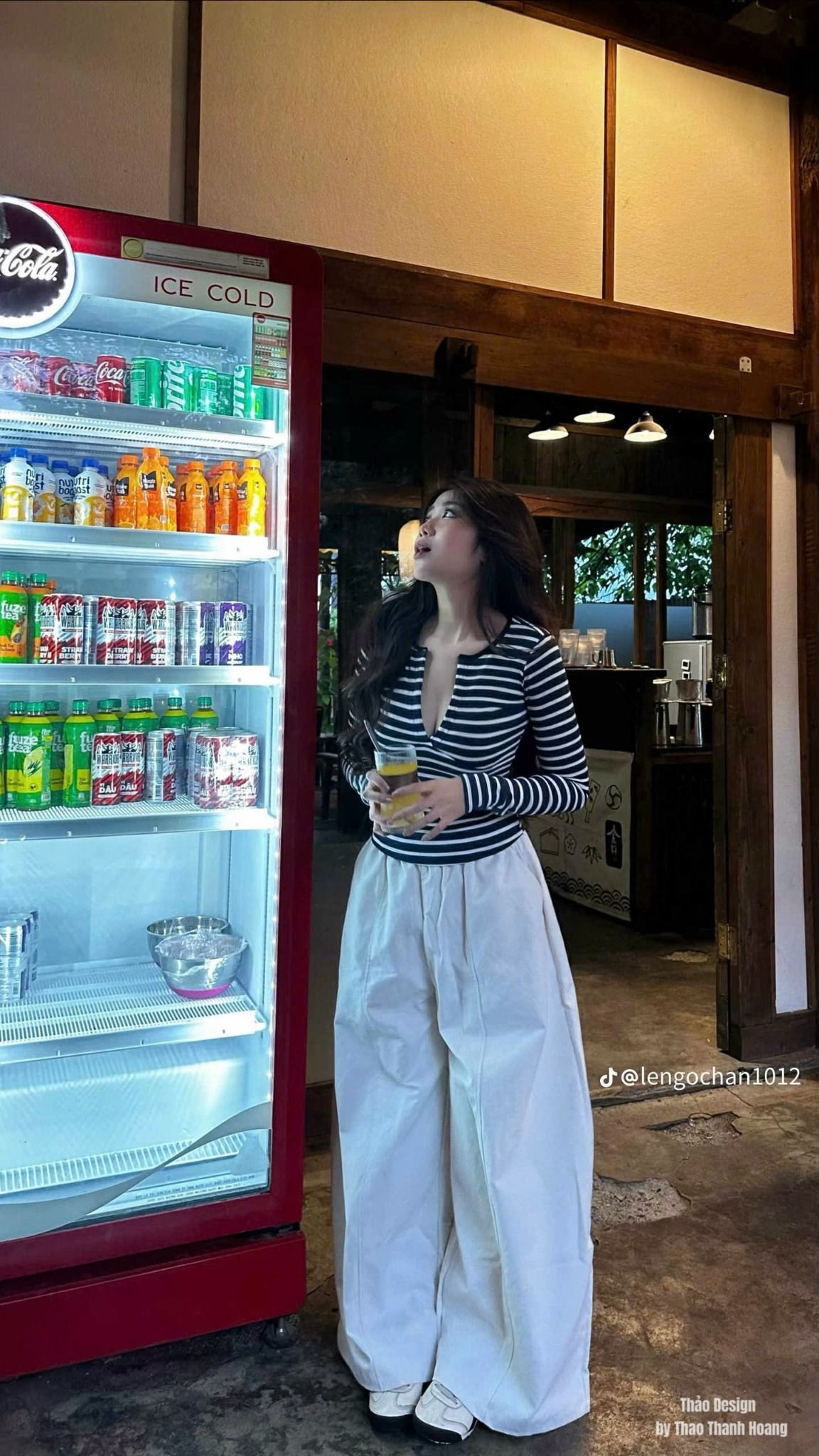  Set áo tay dài xẻ ngực kẻ mix quần suông dài ống rộng - C260 