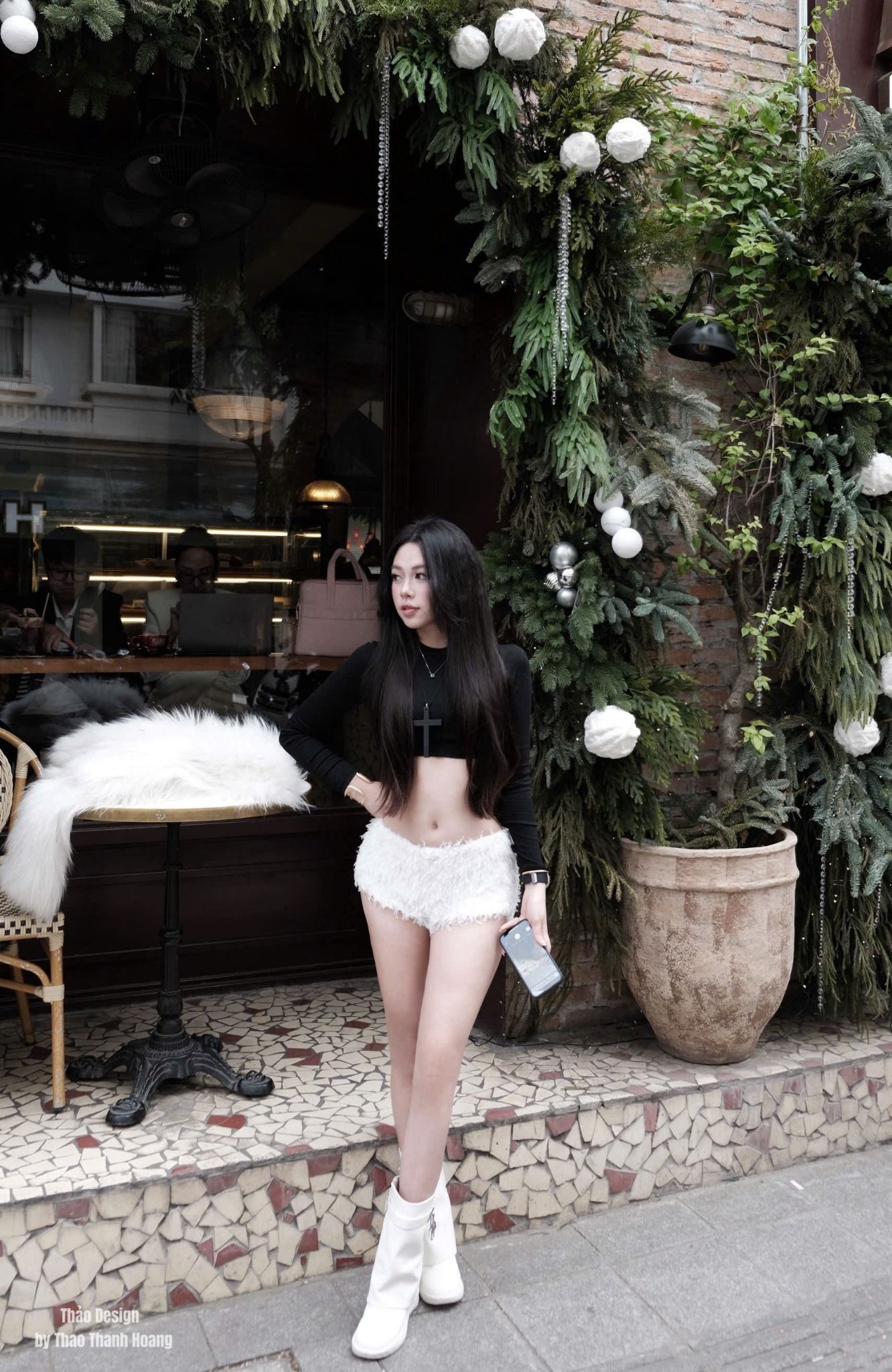  Set áo tay dài form ngắn mix quần short lông hack dáng - ĐEN - R7 (TÍNH MÀU ÁO) 