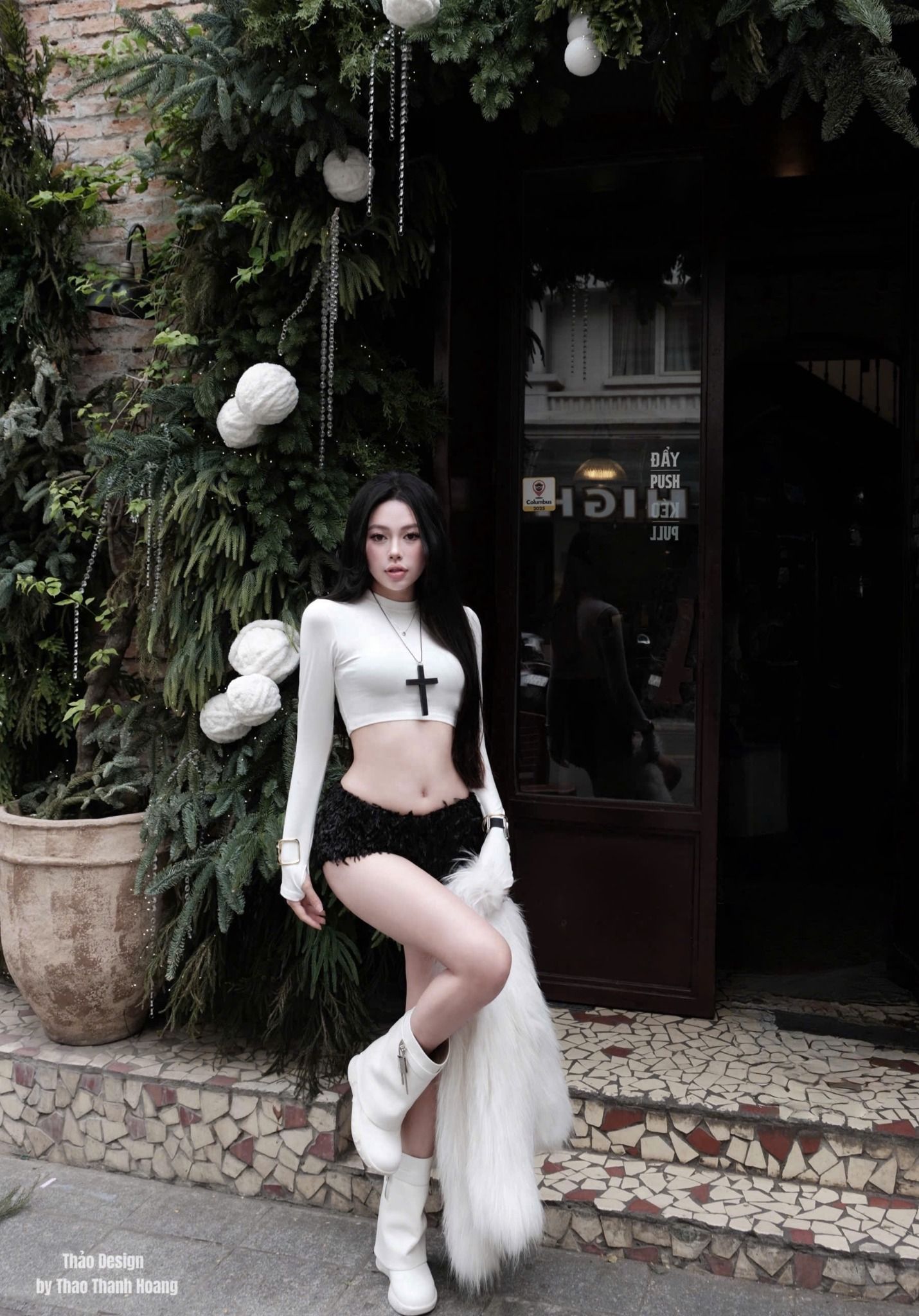  Set áo tay dài form ngắn mix quần short lông hack dáng - TRẮNG - R8 (TÍNH MÀU ÁO) 