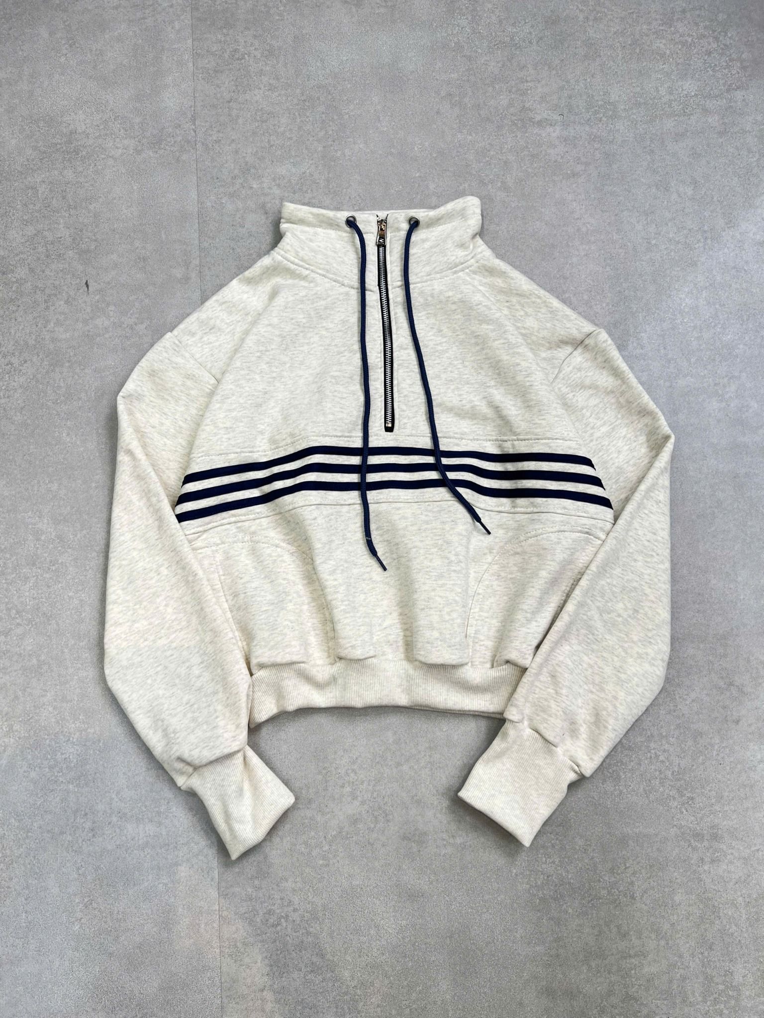  Áo khoác tay dài ko nón phối kẻ có khóa kéo - KEM - R10 