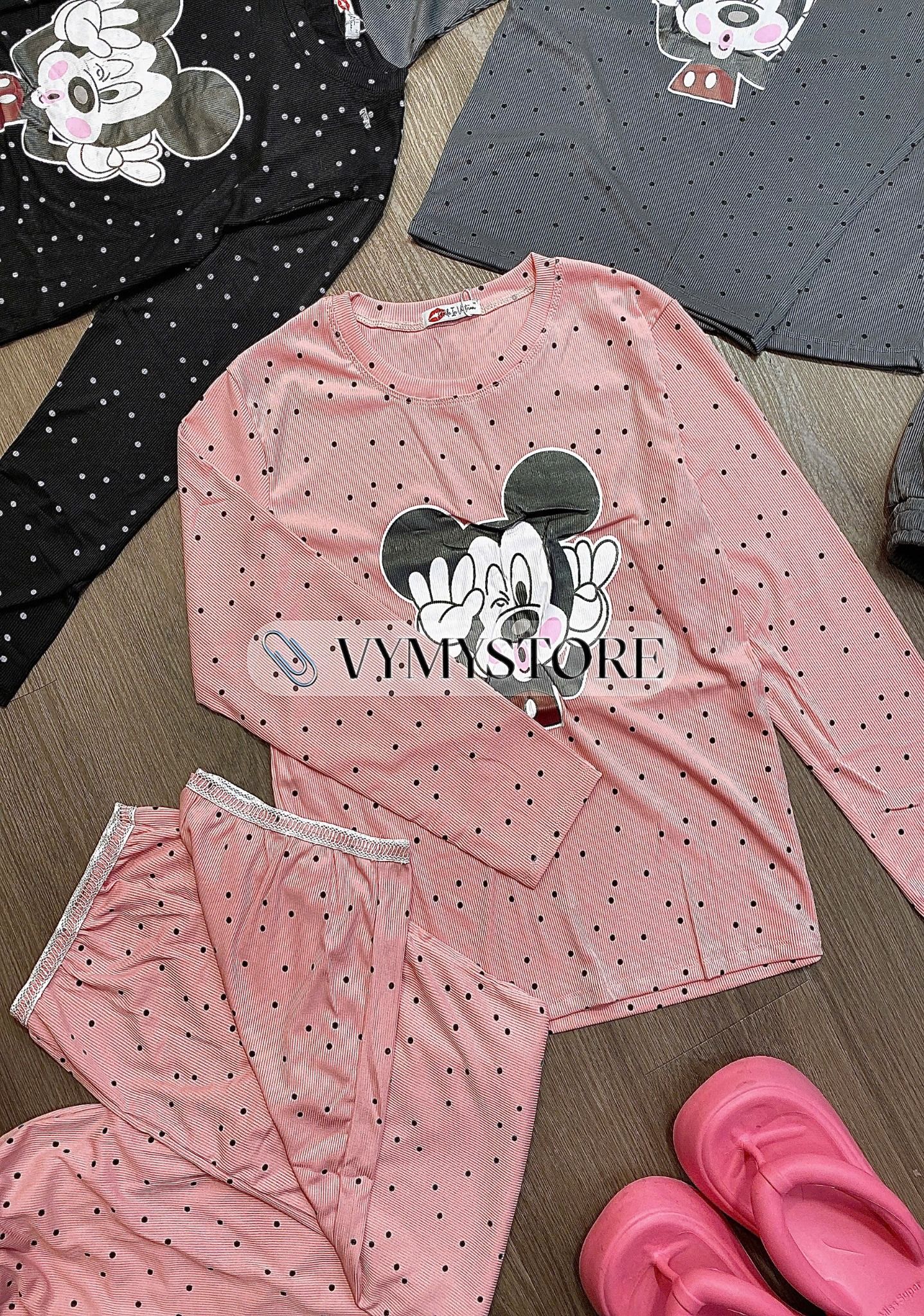  Set áo tay dài họa tiết MICKEY mix quần suông phối ren - HỒNG - R17 HÀNG SALE LỖ KO ĐỔI TRẢ DƯỚI MỌI HÌNH THỨC 