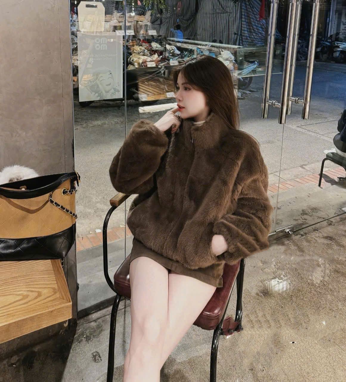  Áo khoác lông tay dài khóa kéo bo gấu - NÂU - R39 