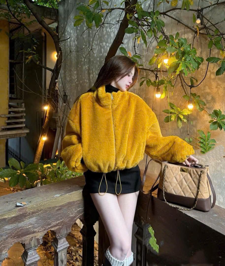  Áo khoác lông tay dài khóa kéo bo gấu - VÀNG - R40 