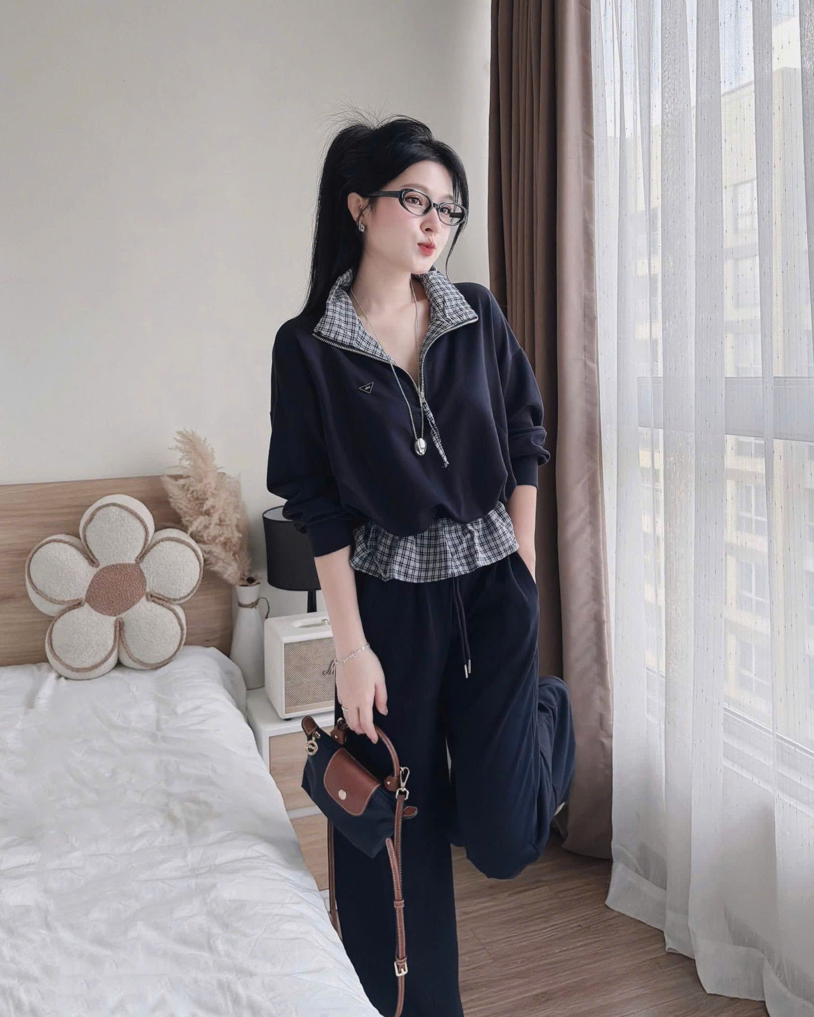  (GỐC 329K SALE 279K) Set áo tay dài phối caro bo gấu mix quần suông dài hot hit - XANH - R47 